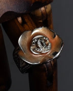 "CHANEL" Camellia motif rhinestone logo design ring