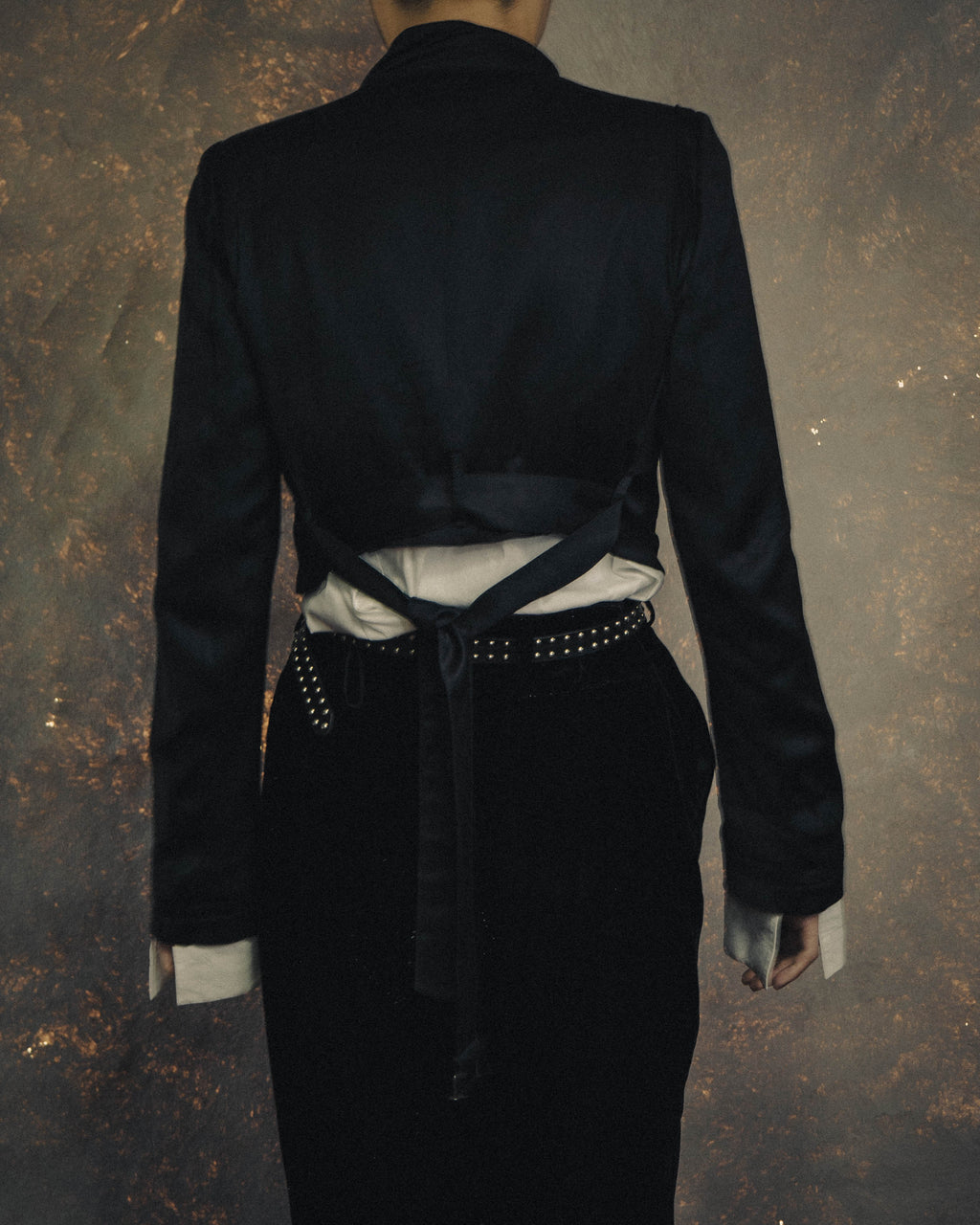 -SPECIAL- “ANN DEMEULEMEESTER” Pre-2012 asymmetric cropped satin biker jacket