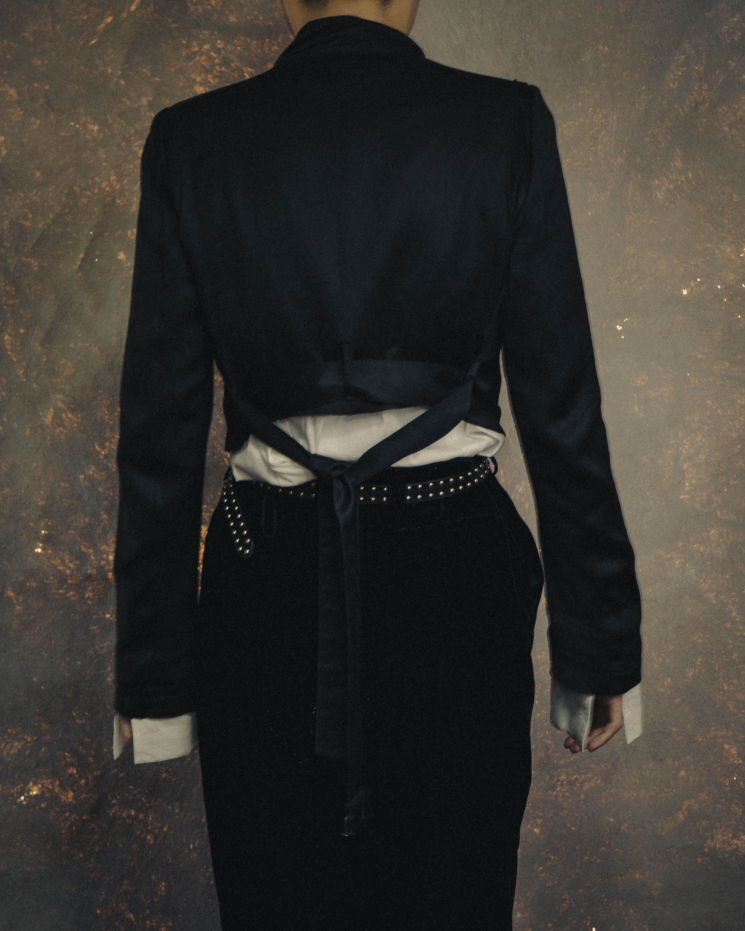 -SPECIAL- “ANN DEMEULEMEESTER” Pre-2012 asymmetric cropped satin biker jacket
