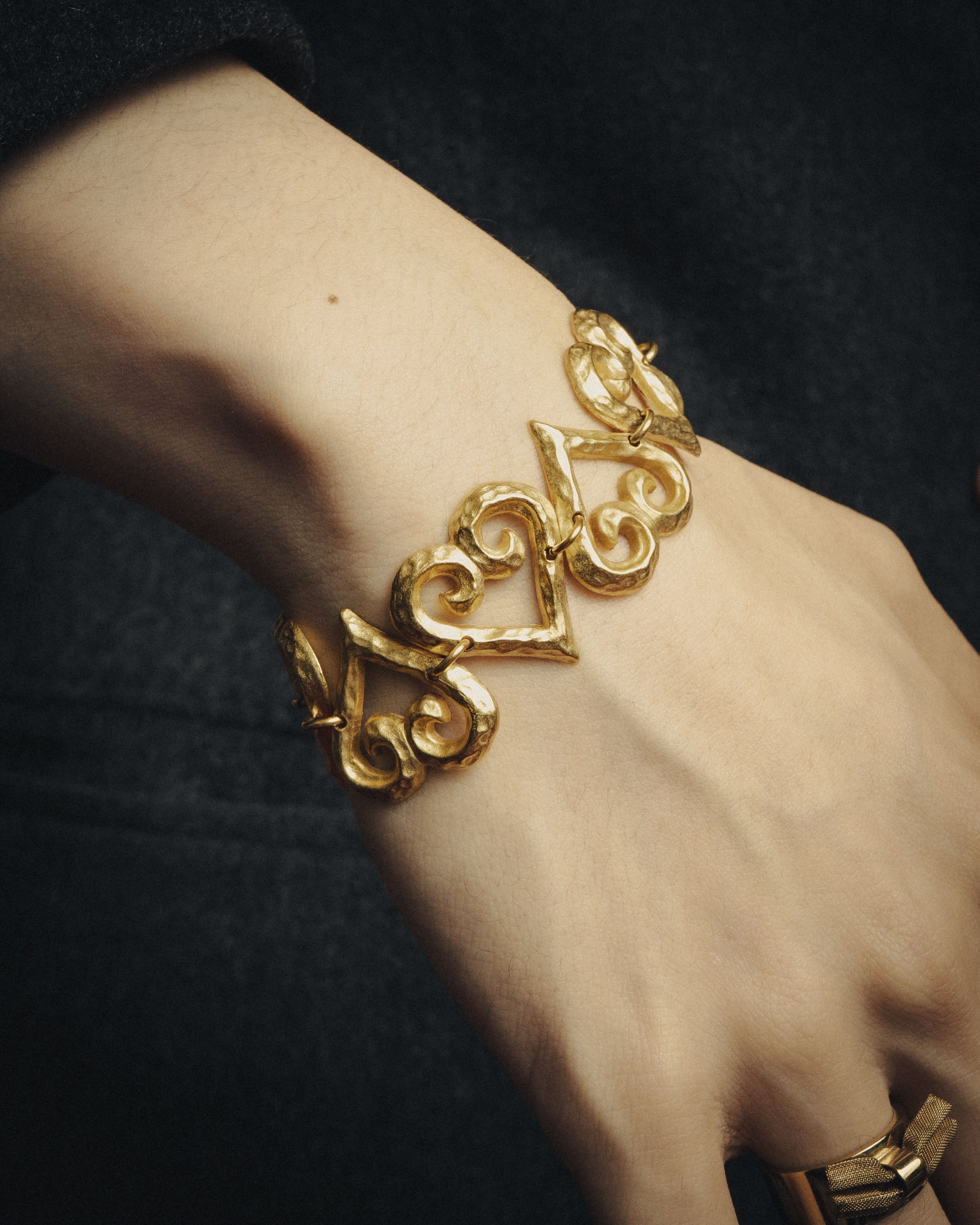-SPECIAL- “Yves Saint Laurent” 80’s-90’s Hammered gold heart motif bracelet