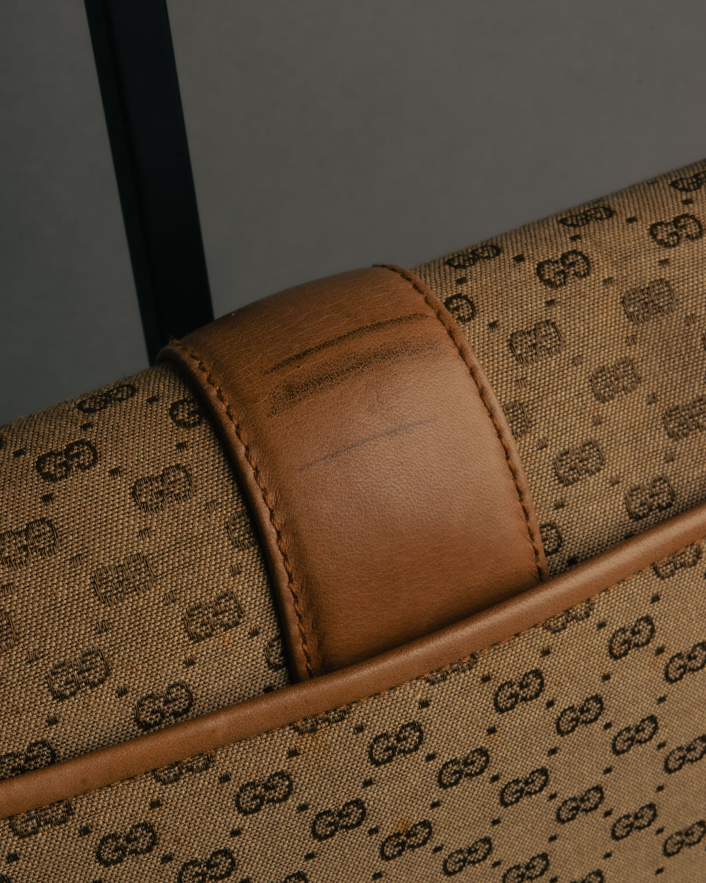 "GUCCI" 70's-80's Micro GG monogram canvas shoulder bag with stirrup hardware