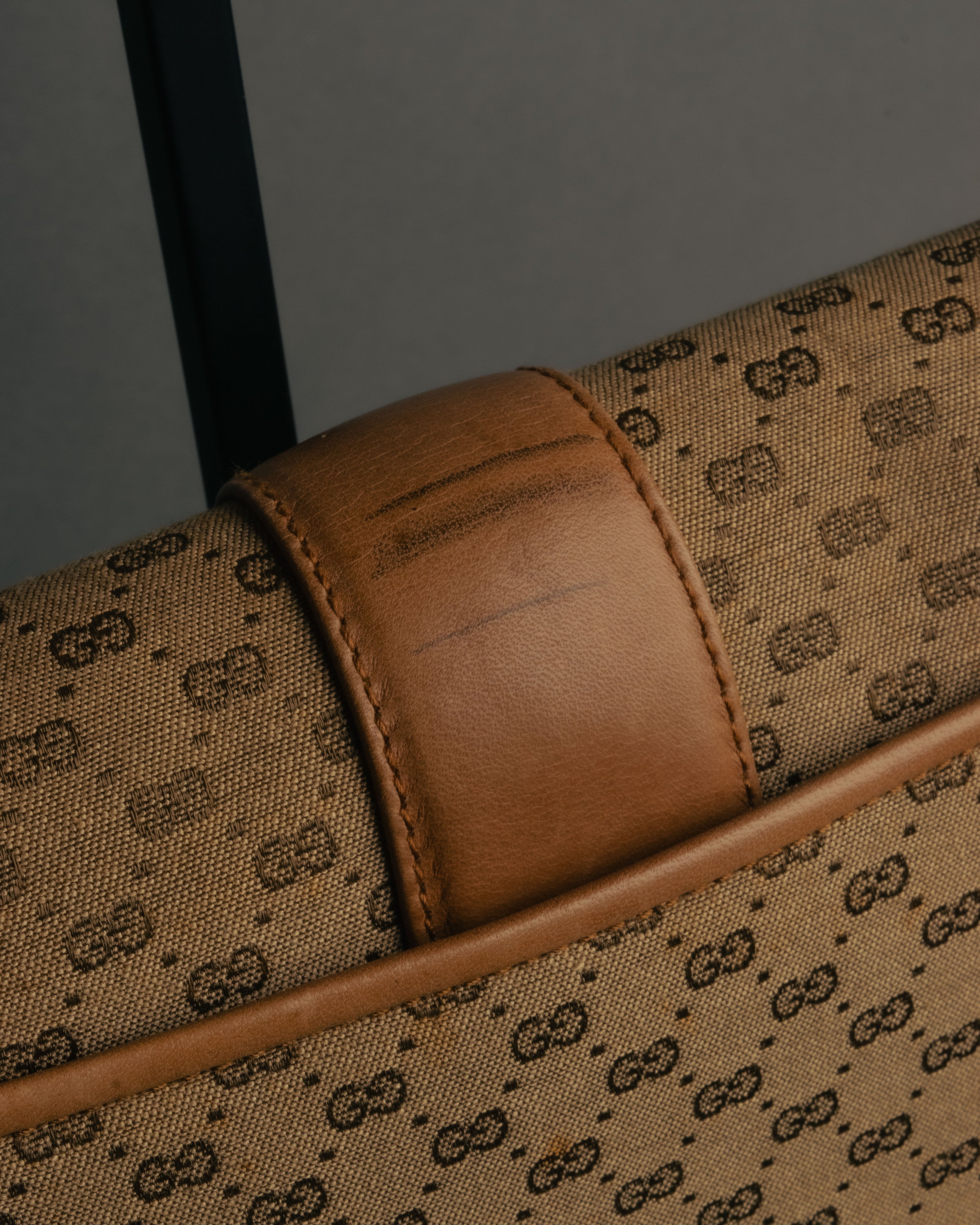 "GUCCI" 70's-80's Micro GG monogram canvas shoulder bag with stirrup hardware