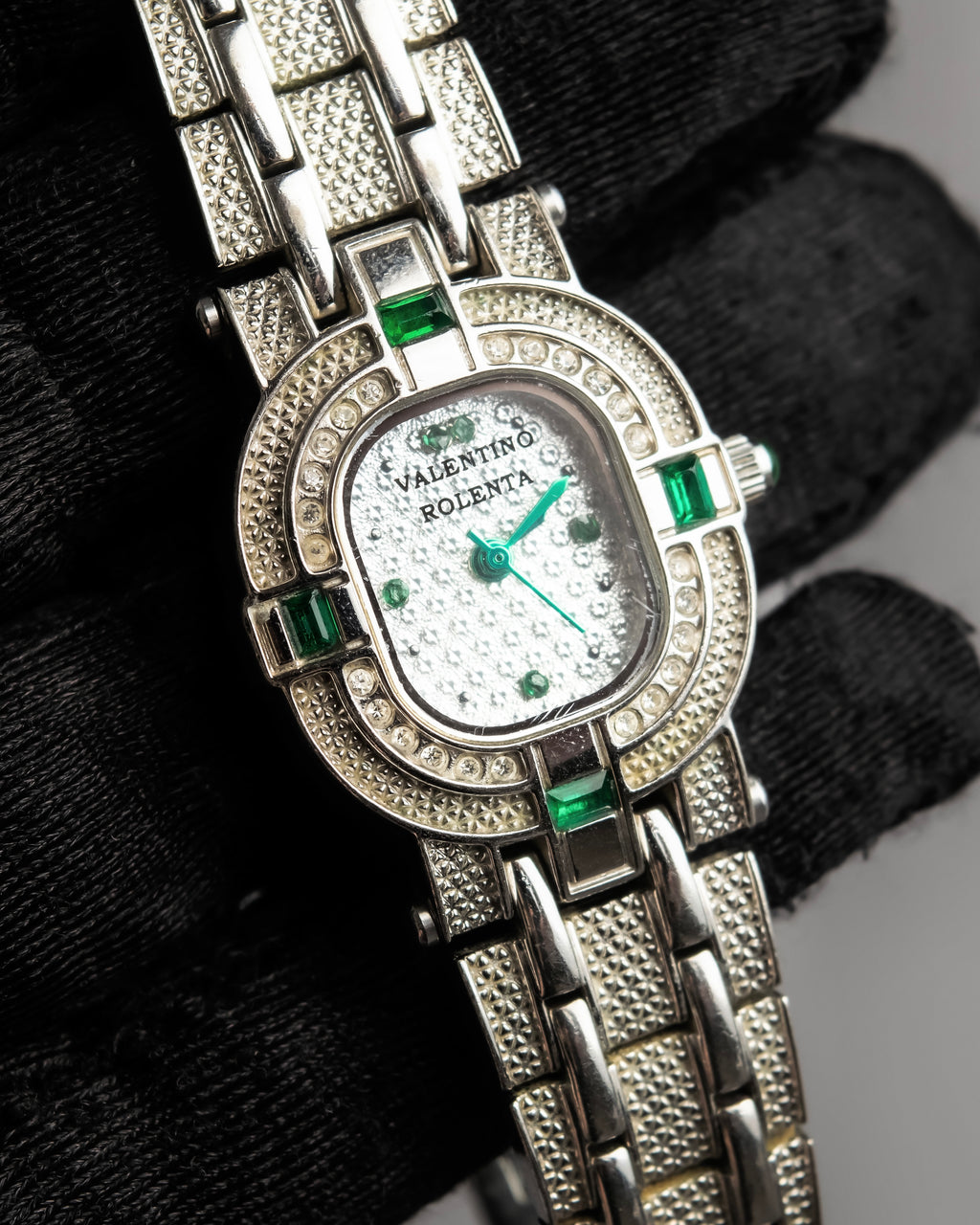 "VALENTINO ROLENTA" Green stone design square watch bracelet