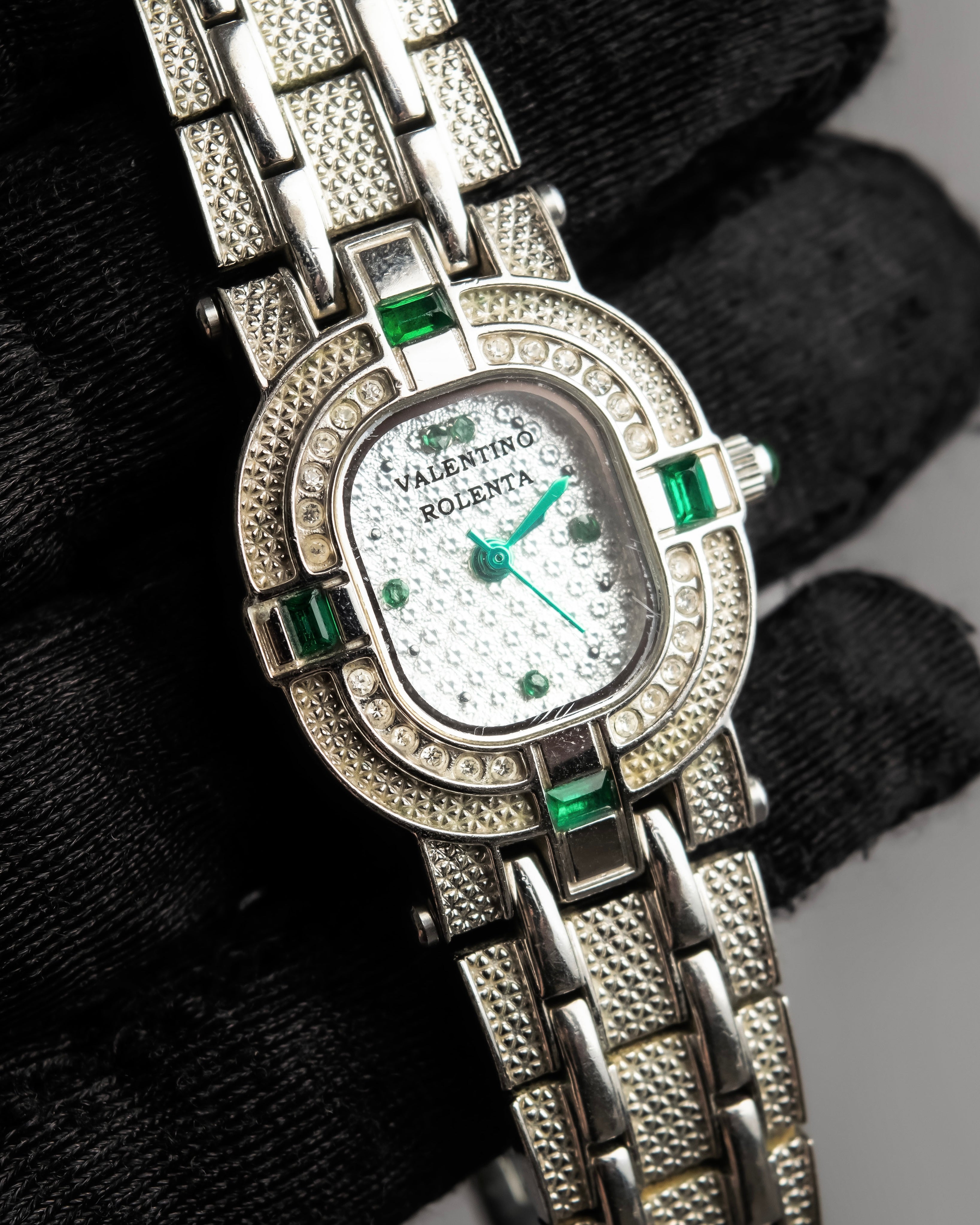 "VALENTINO ROLENTA" Green stone design square watch bracelet