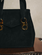 "Salvatore Ferragamo" 90's Black suede top handle handbag