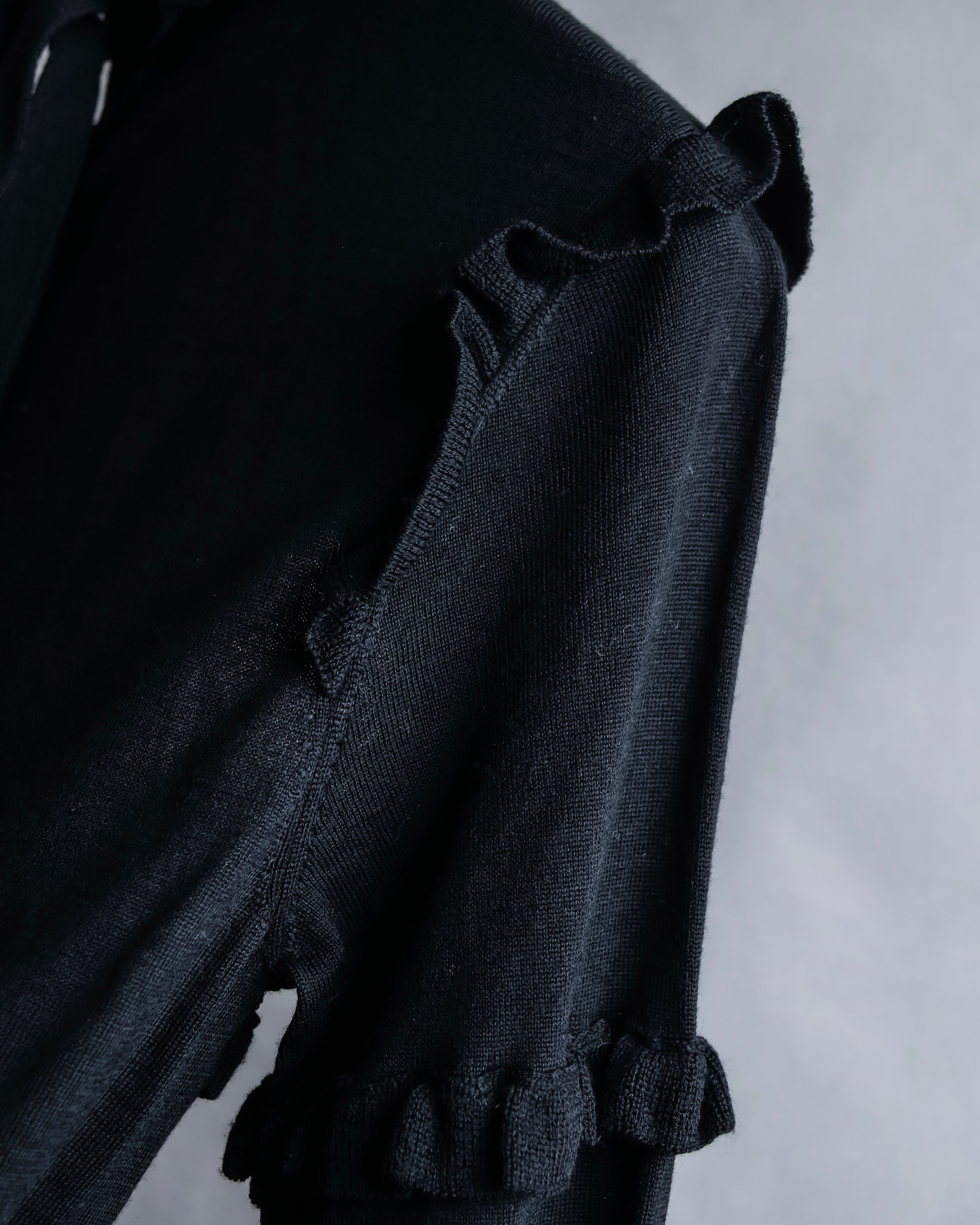 "VALENTINO" Ruffle＆lace design black knit