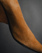 "HERMES" 00’s-10’s Suede V-cut  sculptural wood heel pumps