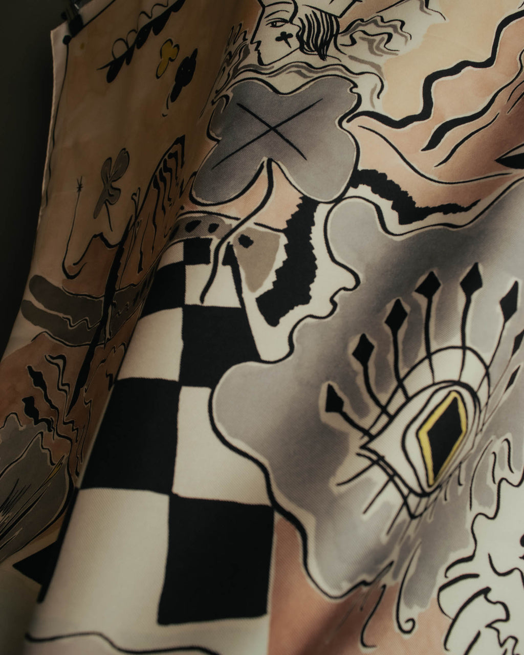 "Christian Dior" 2010's Modern surrealist trump print silk scarf
