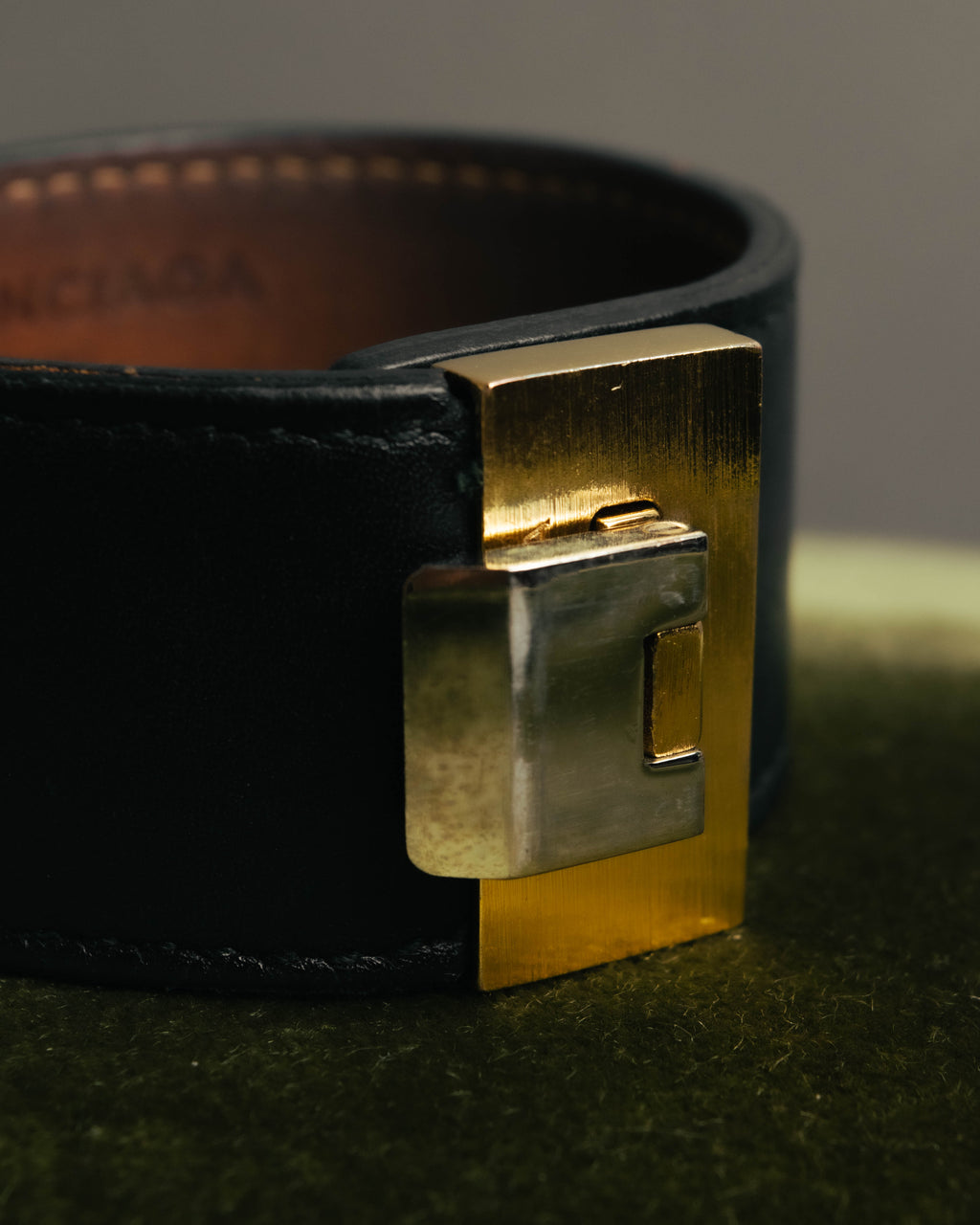 “BALENCIAGA“ 10’s Brushed metal leather cuff bracelet