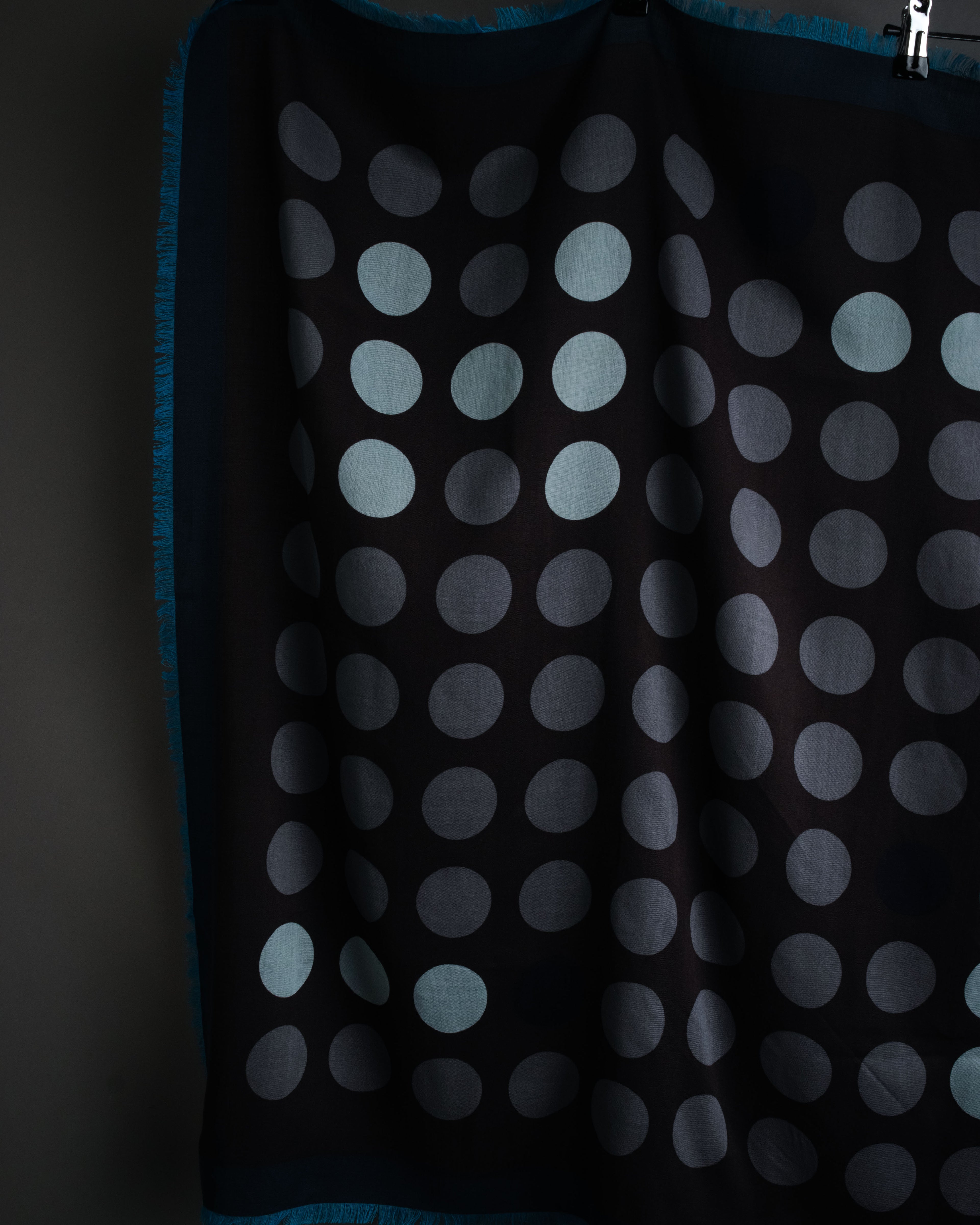 “HERMÈS” 10's-20's Polka dot wool silk fringed stole