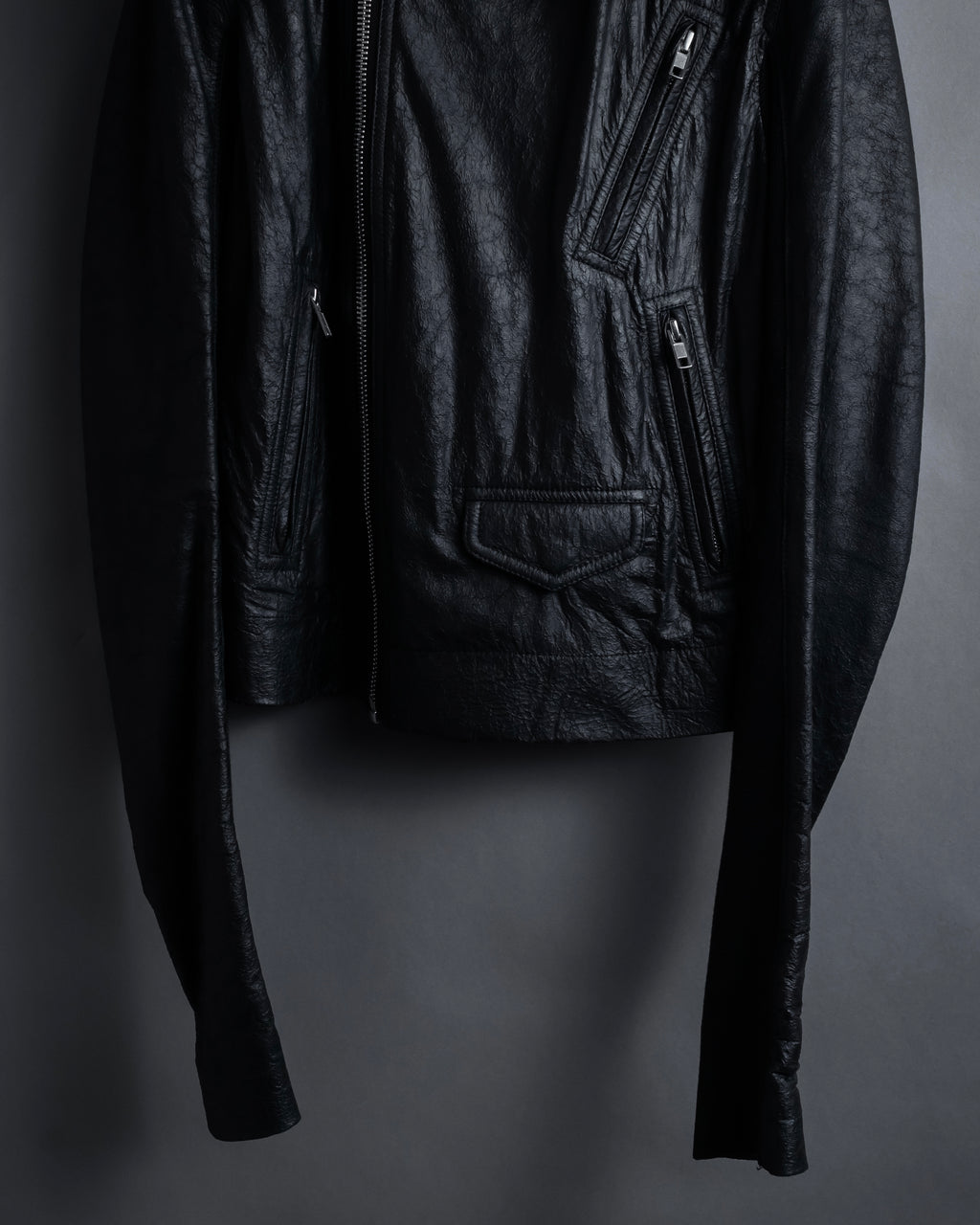-SPECIAL- "Rick Owens" 15AW Beautiful wrinkles front zip leather jacket