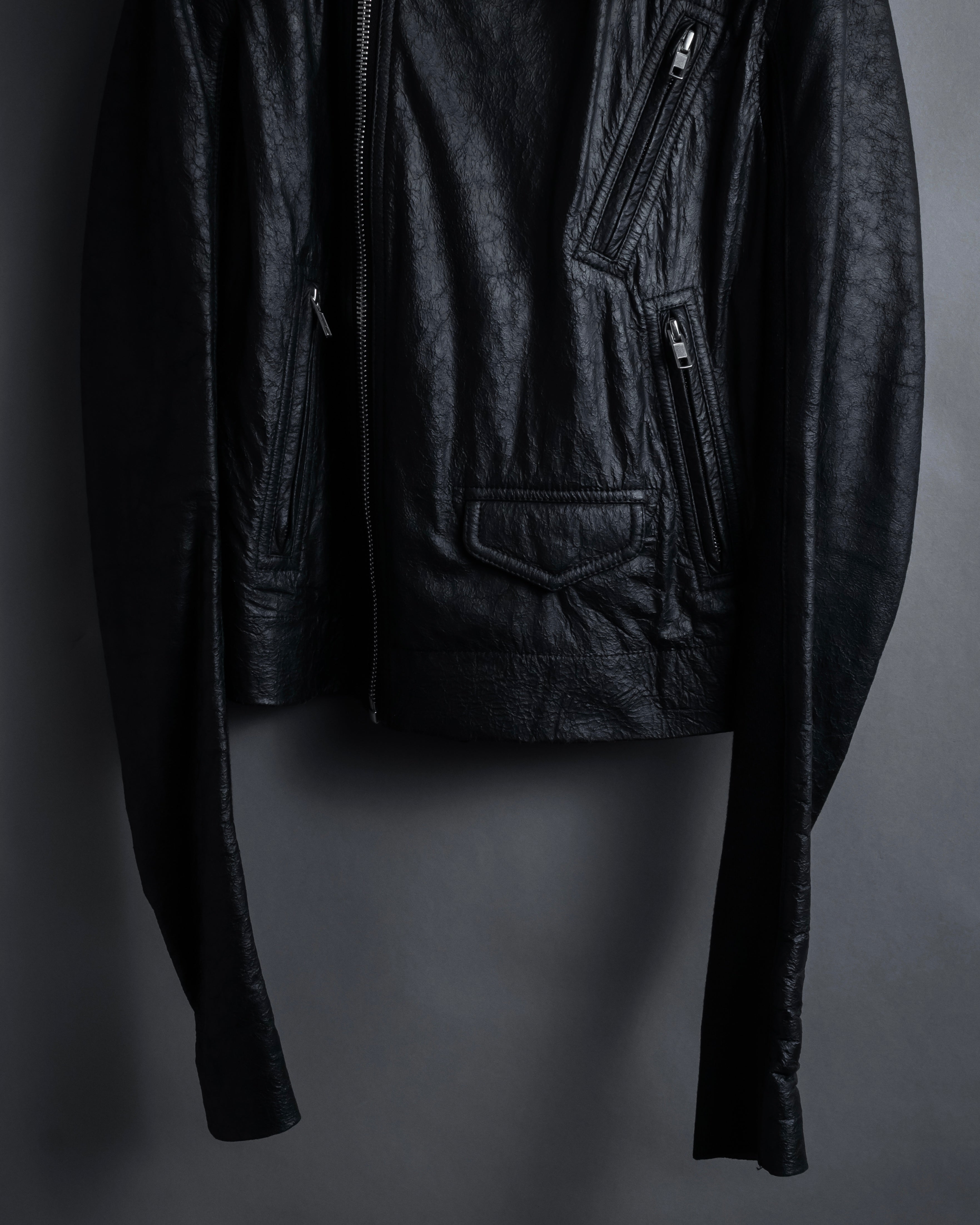 -SPECIAL- "Rick Owens" 15AW Beautiful wrinkles front zip leather jacket