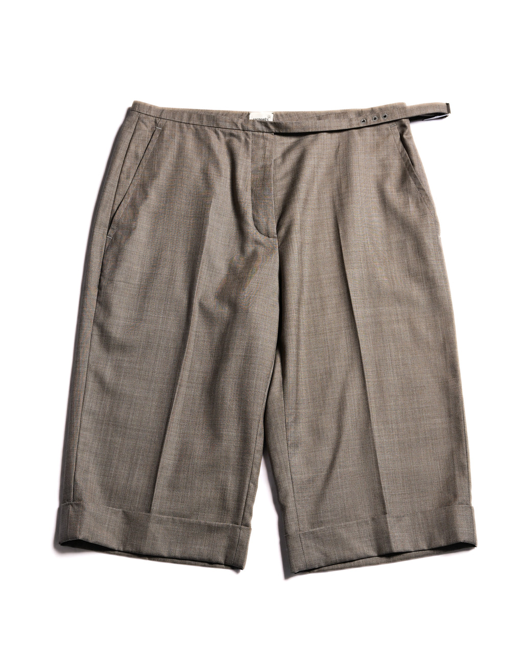 Hermes/ Silk Blended Waist Belt Shorts Brown