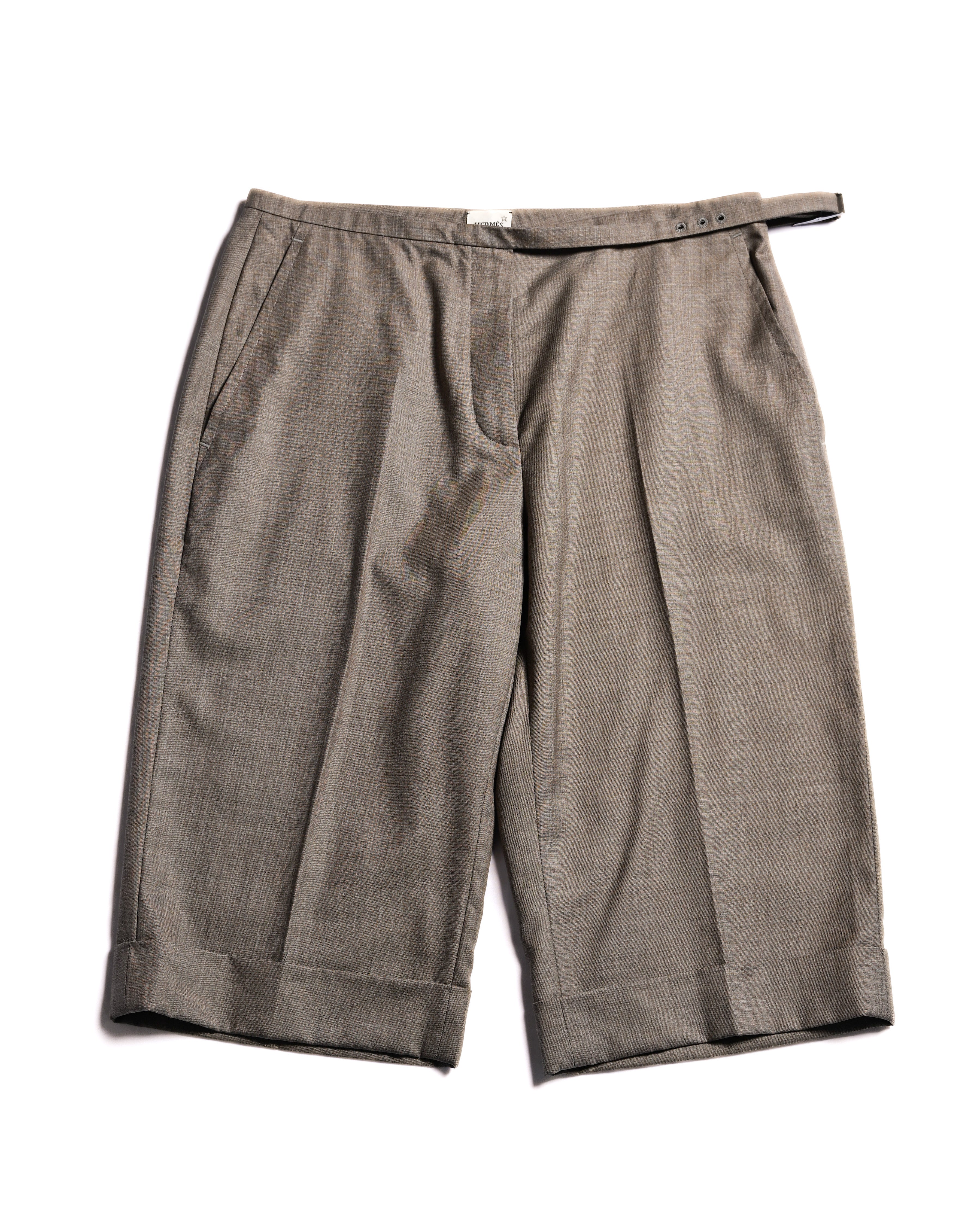 Hermes/ Silk Blended Waist Belt Shorts Brown