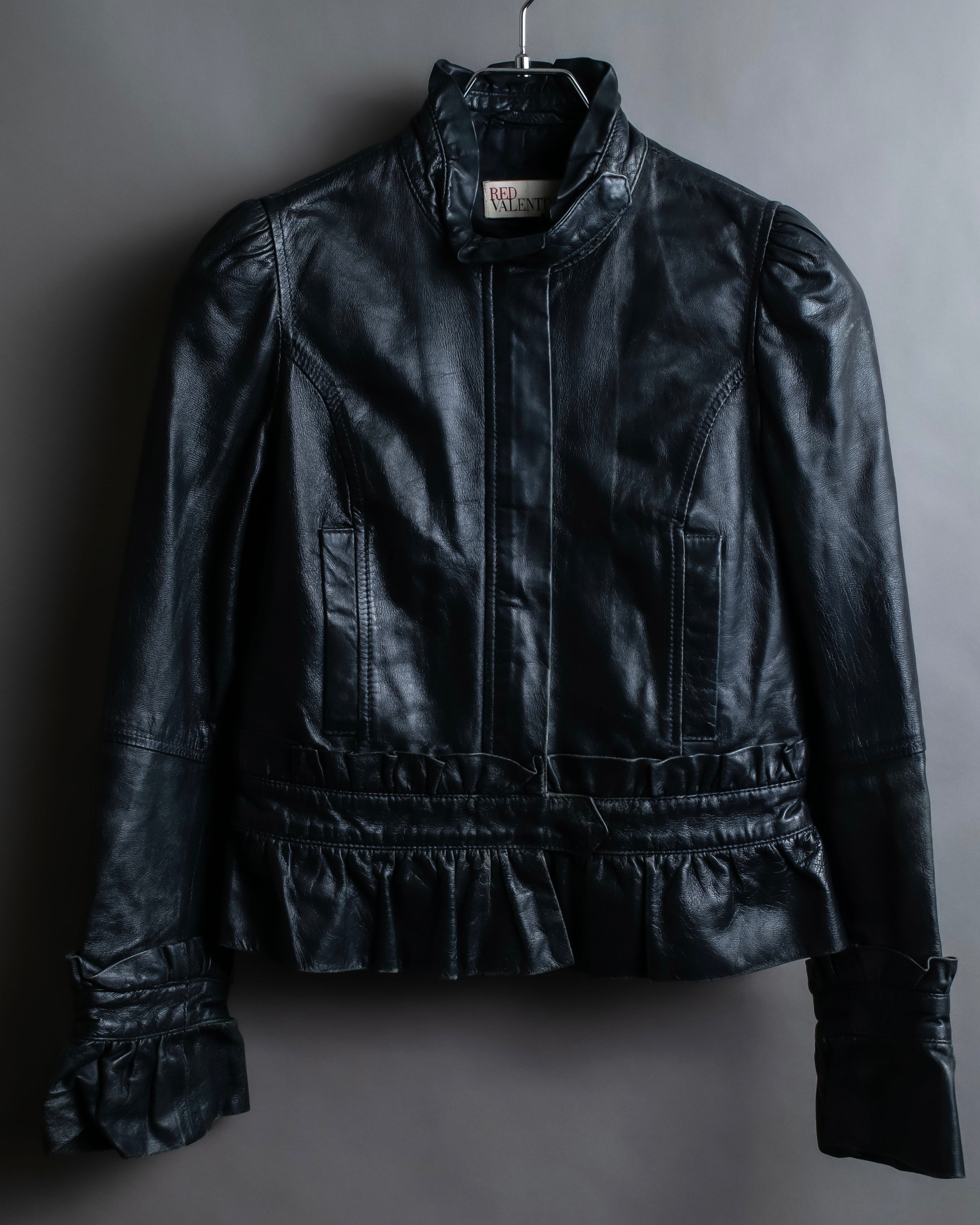 "RED VALENTINO" Gather design lamb leather jacket