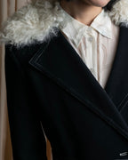 "HELMUT LANG" Fur collar belted long coat