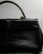 "YVES SAINT LAURENT" Whip stitch design crocodile foil stamped leather hand bag