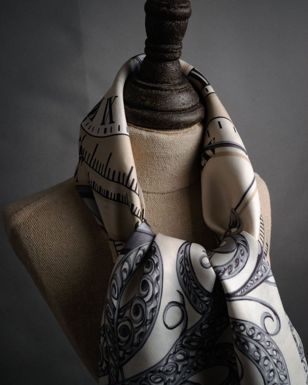 “Christian Dior” 70’s-80’s Clock motif silk scarf