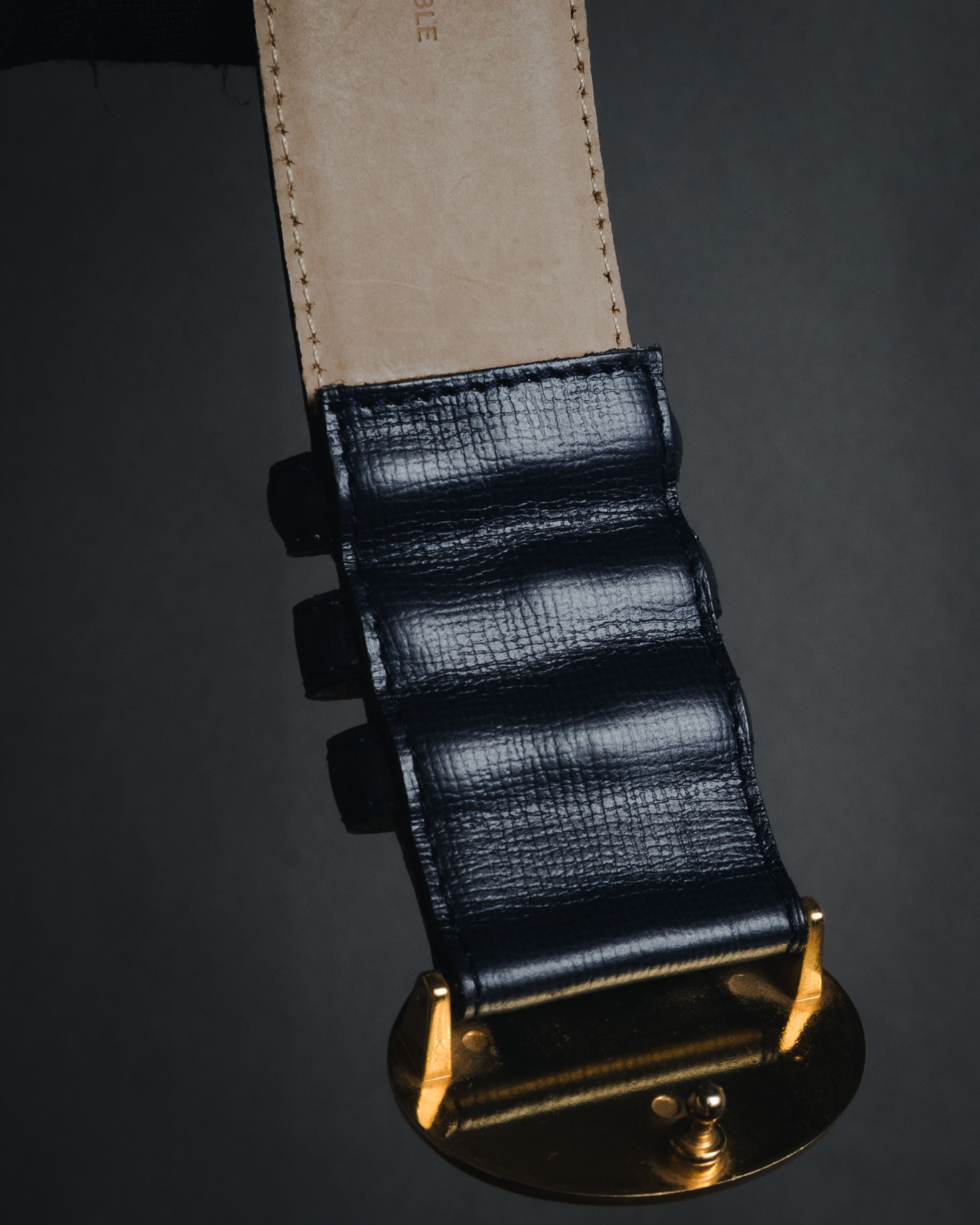 Christian Dior - Belt - Navy - CD Logo Oval Buckle Gold Leather – MOOD