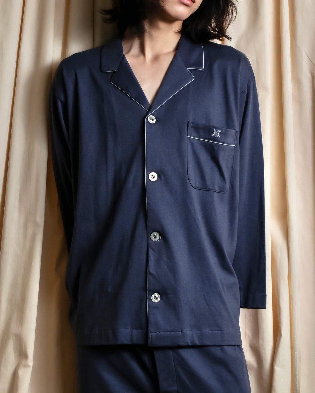 "CELINE" Piping design blue pajama set up