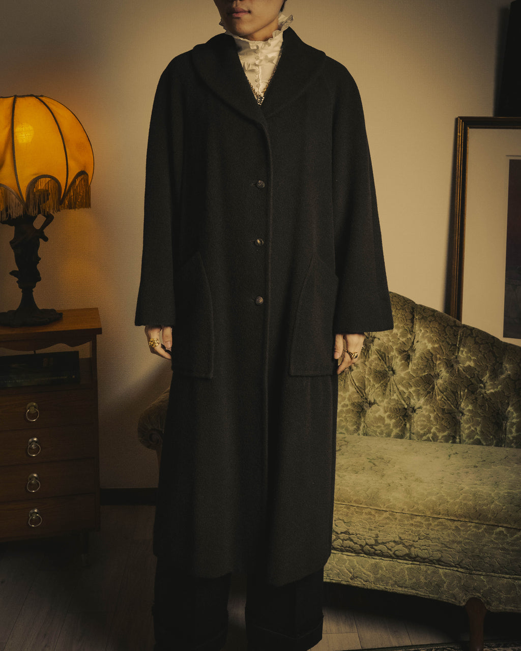 -SPECIAL- "Salvatore Ferragamo" 90's-00's Alpaca wool oversized shawl collar long coat