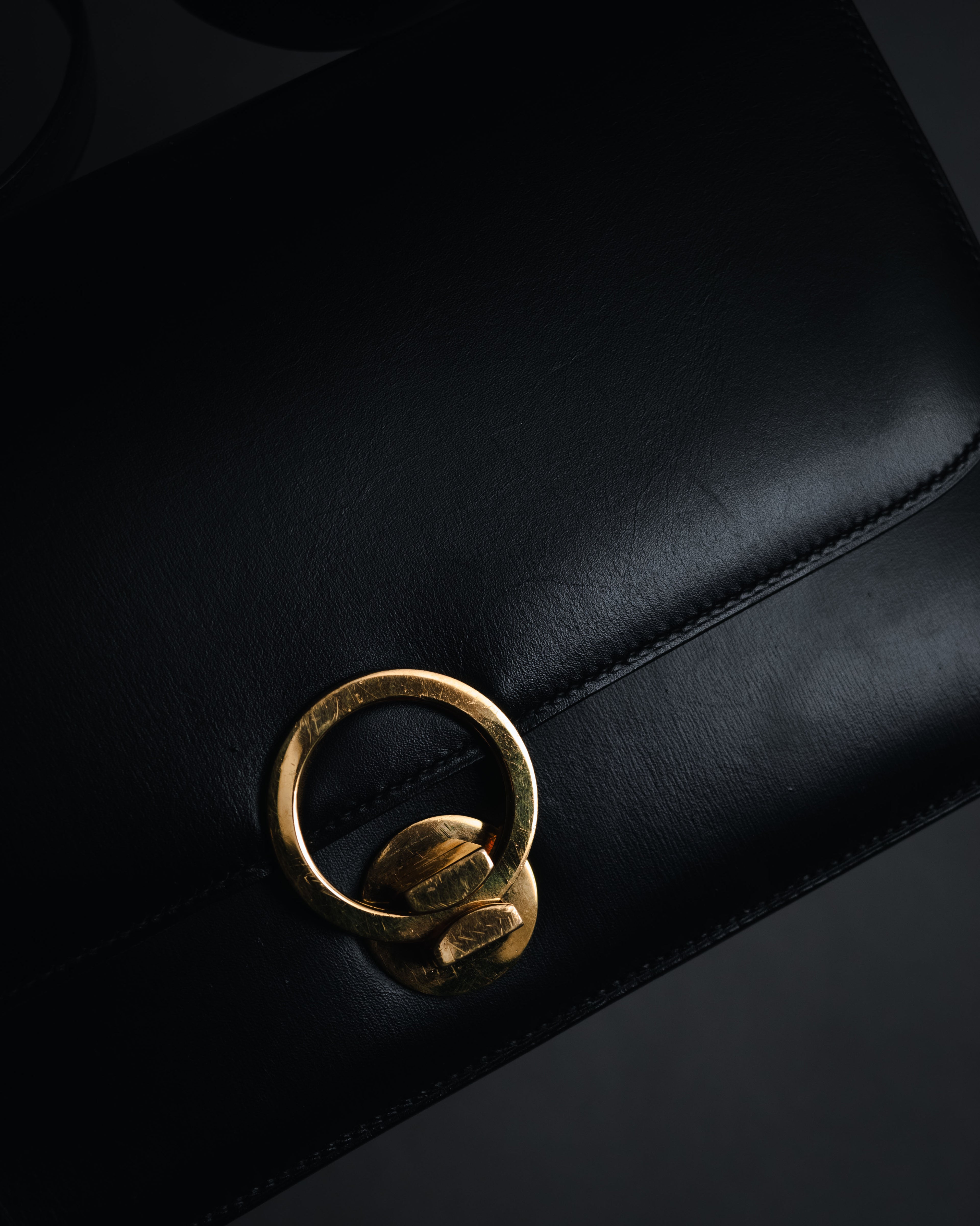 –SPECIAL– "HERMES" 90’s Box calf ring-lock accordion shoulder bag