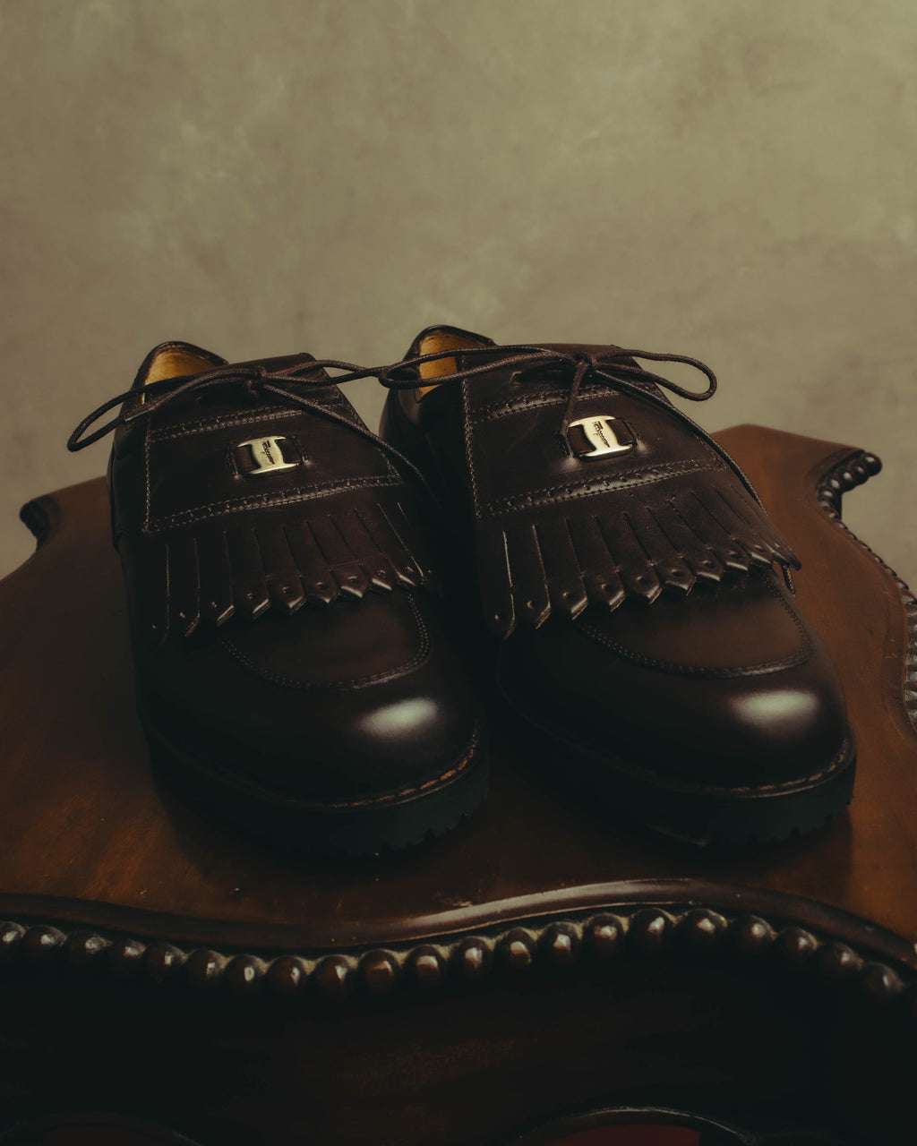 "Salvatore Ferragamo" 90's-00's Kiltie fringe leather derby shoes