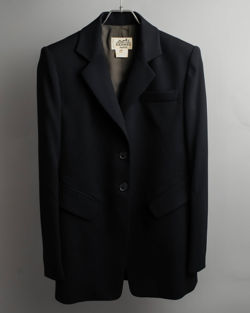 "HERMES" 90's classic detail dark blue tailored jacket