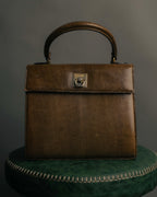 "CELINE" 70's-80's Structured lizard embossed leather top handle handbag