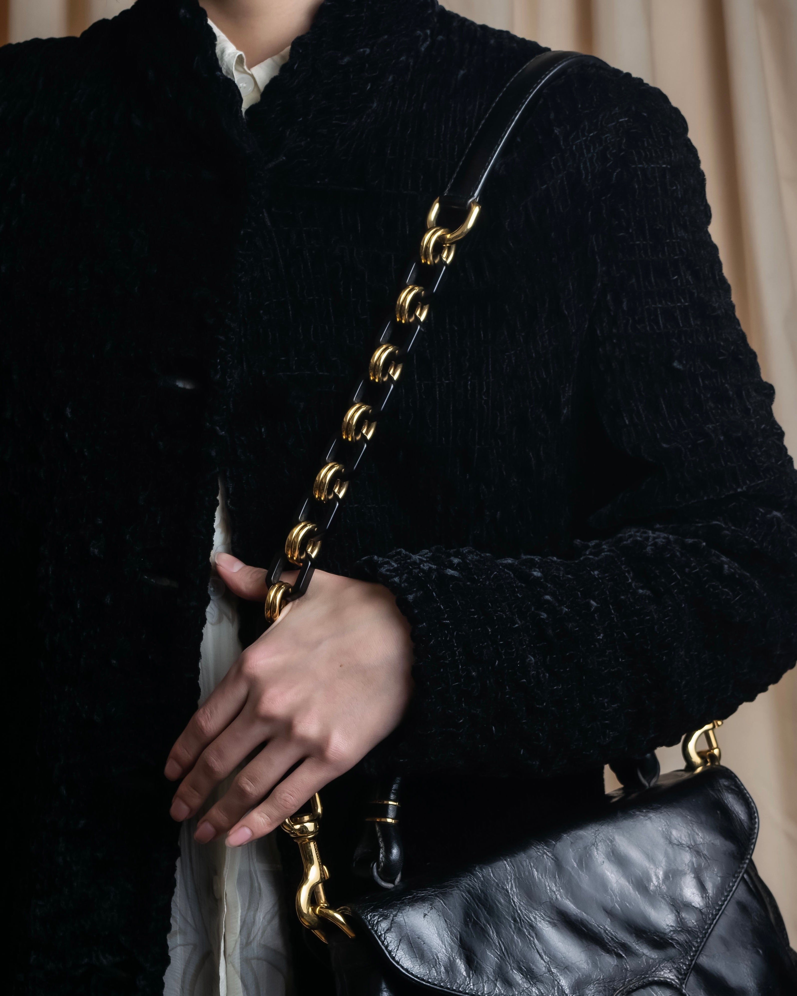 "DOLCE &amp; GABBANA" Gold chain two-way leather bag