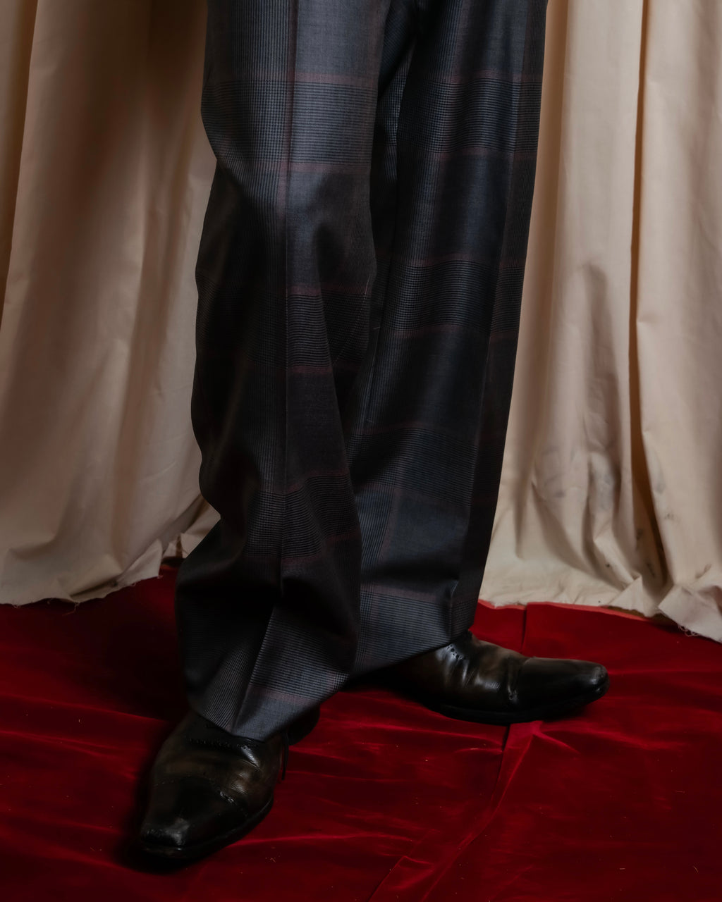 "GUCCI" Glen plaid wool wide tapered slacks