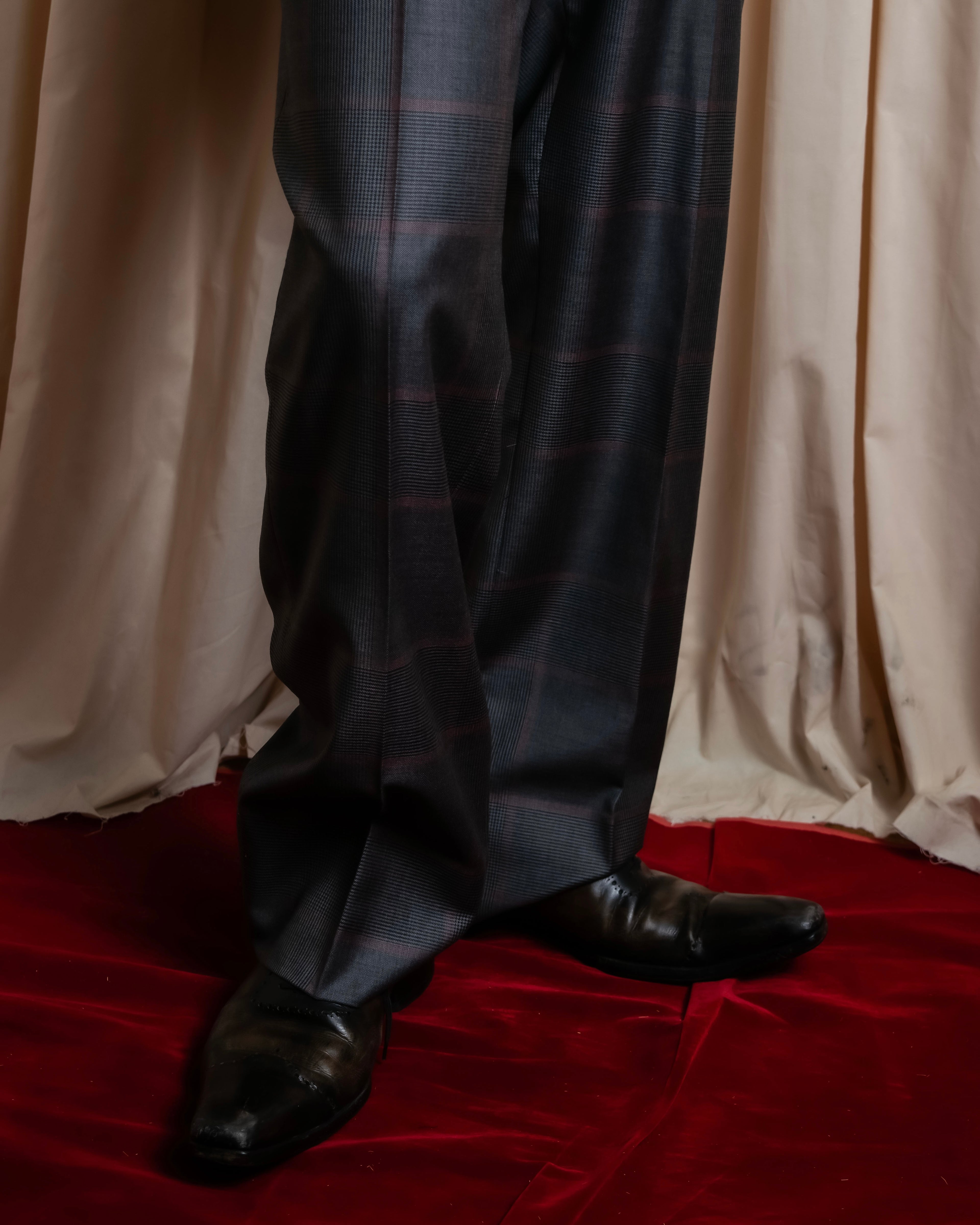 "GUCCI" Glen plaid wool wide tapered slacks