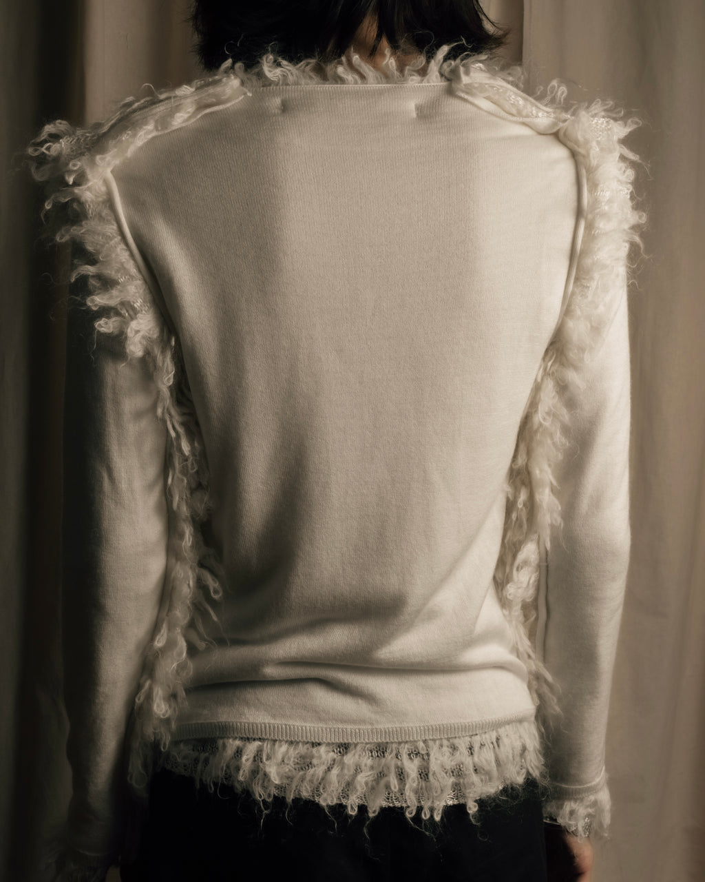 "COMME des GARCONS" 18AW layered mesh design fringe thick knit