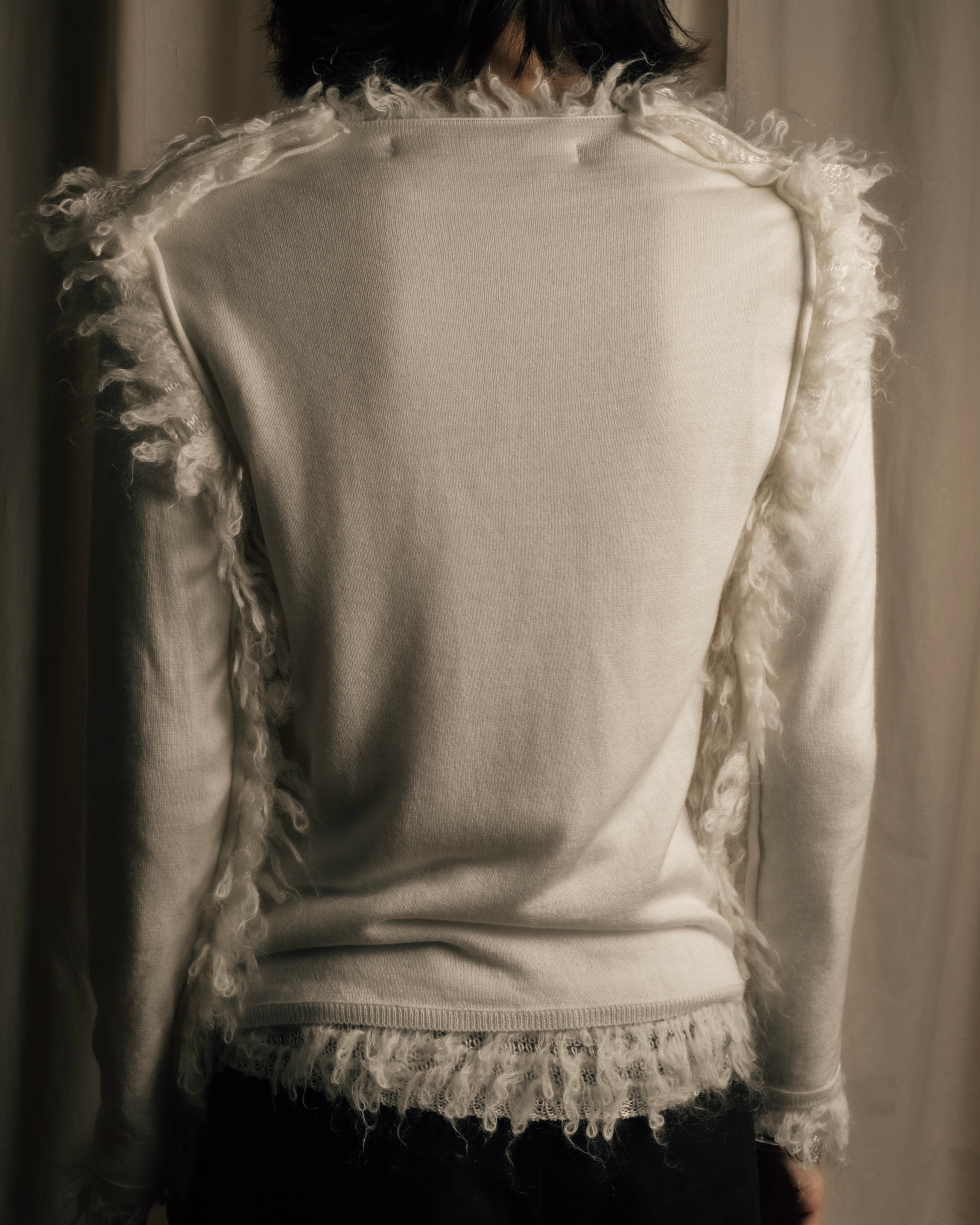 "COMME des GARCONS" 18AW layered mesh design fringe thick knit