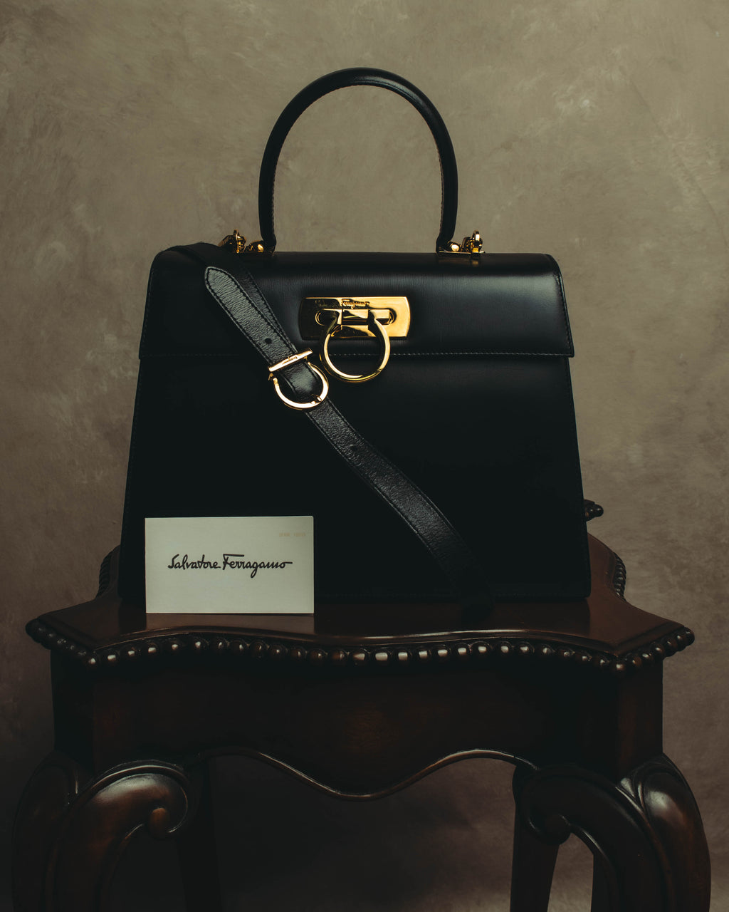 "Salvatore Ferragamo" 80's-90's Structured leather top handle bag