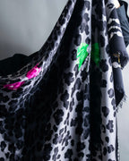 "Christian Dior" Leopard print ribbon studded large scarf