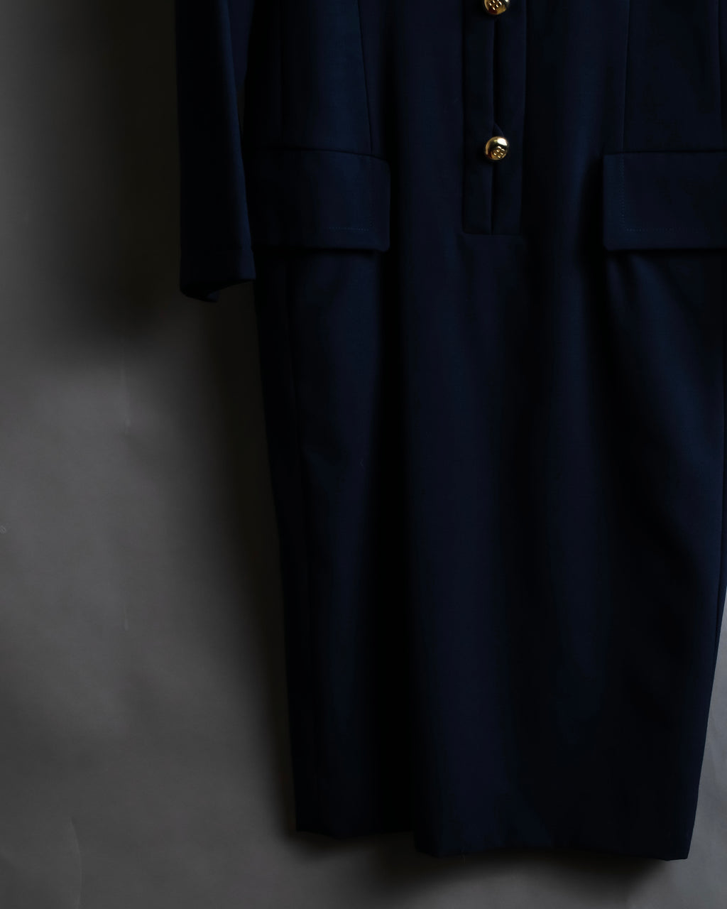 "BALENCIAGA" Gold button design navy color dress