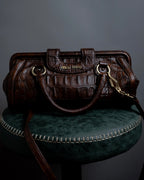 "MIU MIU" Antique design crocodile embossed leather 2way bag
