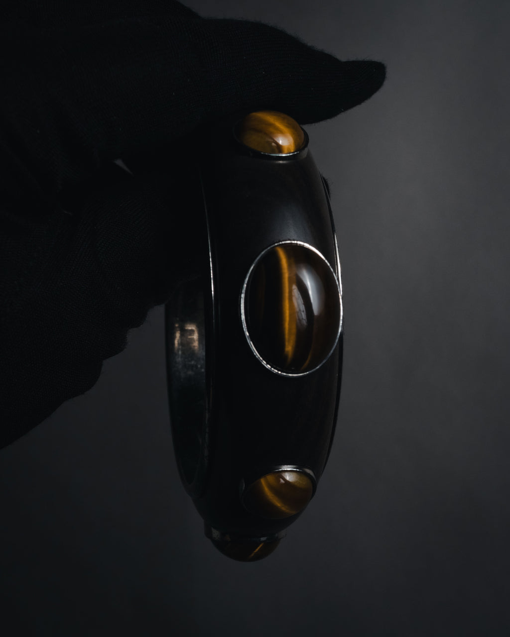 "Bottega Veneta" 2006-2012 ebony and sterling silver tiger eye bangle