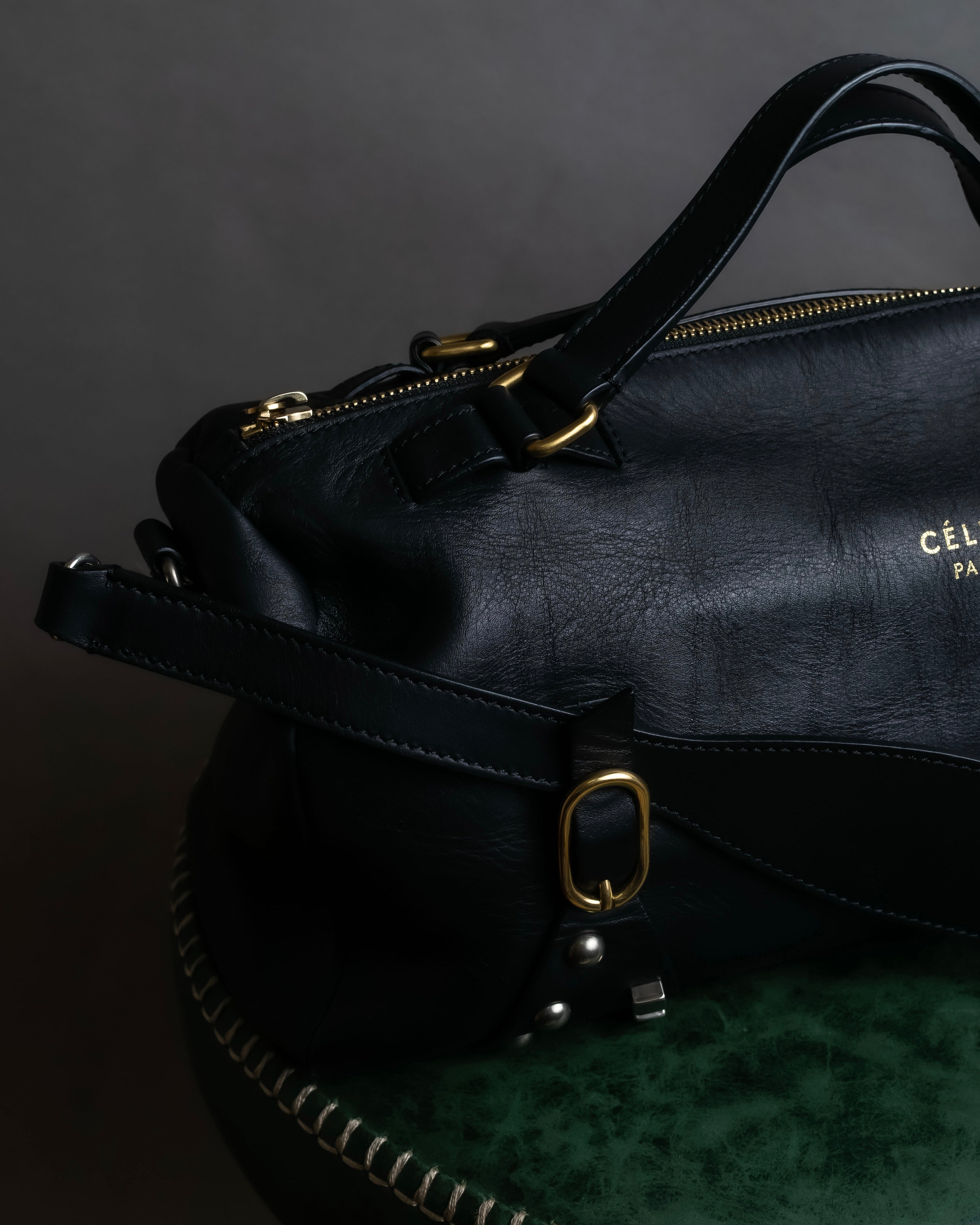 "CELINE" Various studs horizontal leather 2way bag