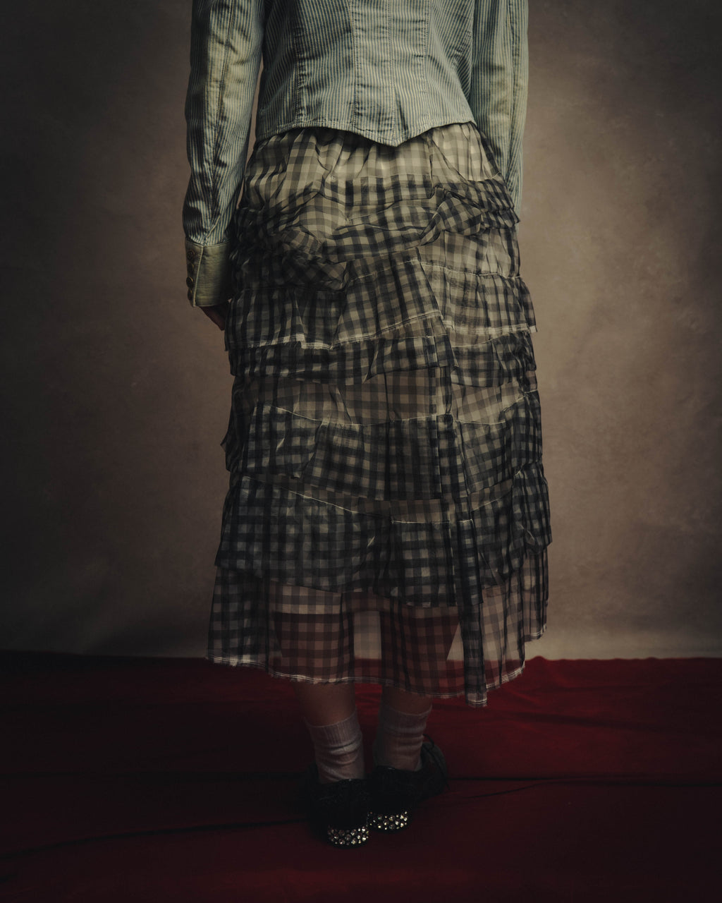 -SPECIAL- "tricot COMME des GARÇONS" 07SS Gingham check sheer tiered ruffle skirt