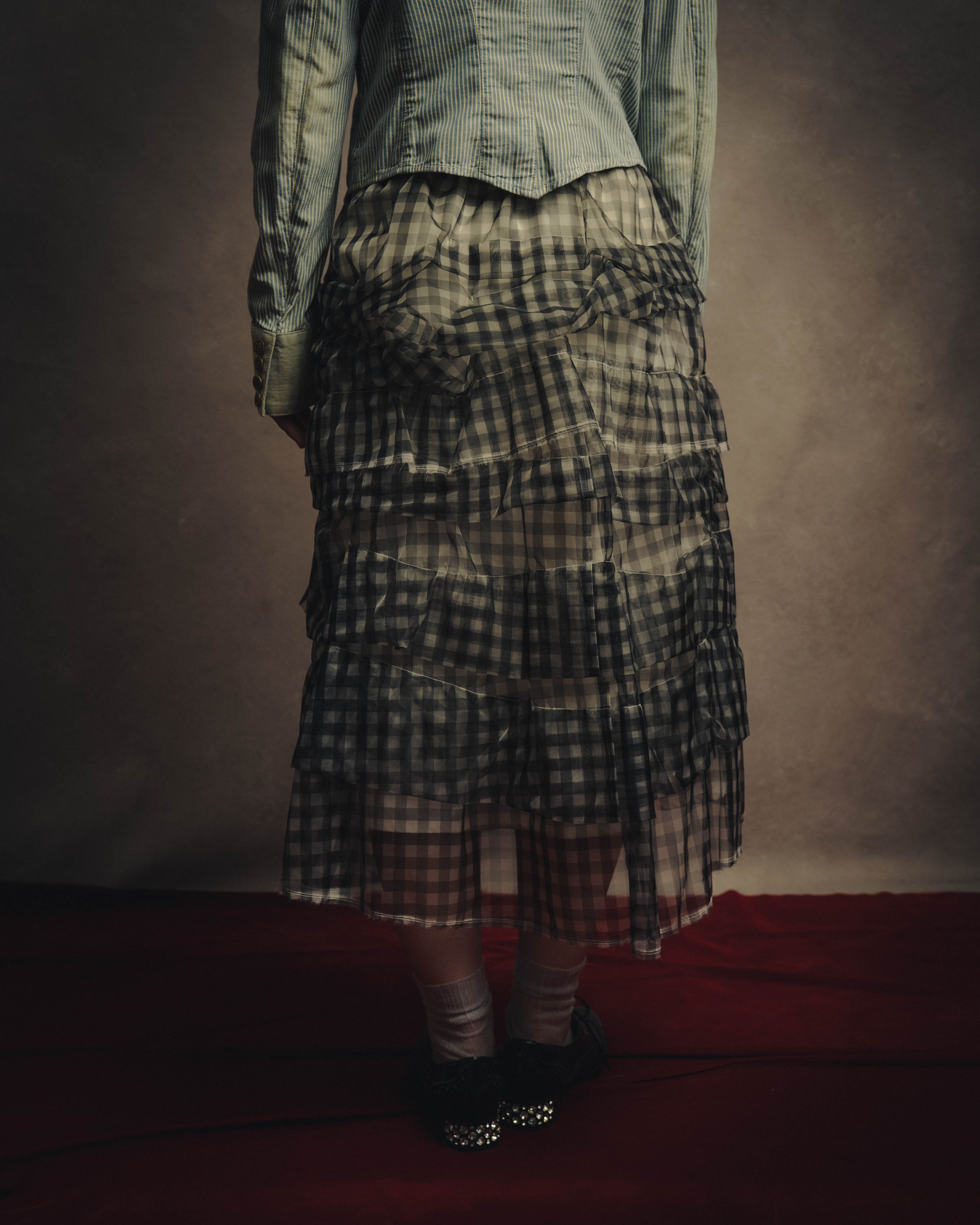 -SPECIAL- "tricot COMME des GARÇONS" 07SS Gingham check sheer tiered ruffle skirt