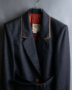 "HERMES" Vintage leather piping design belted tailored jacket