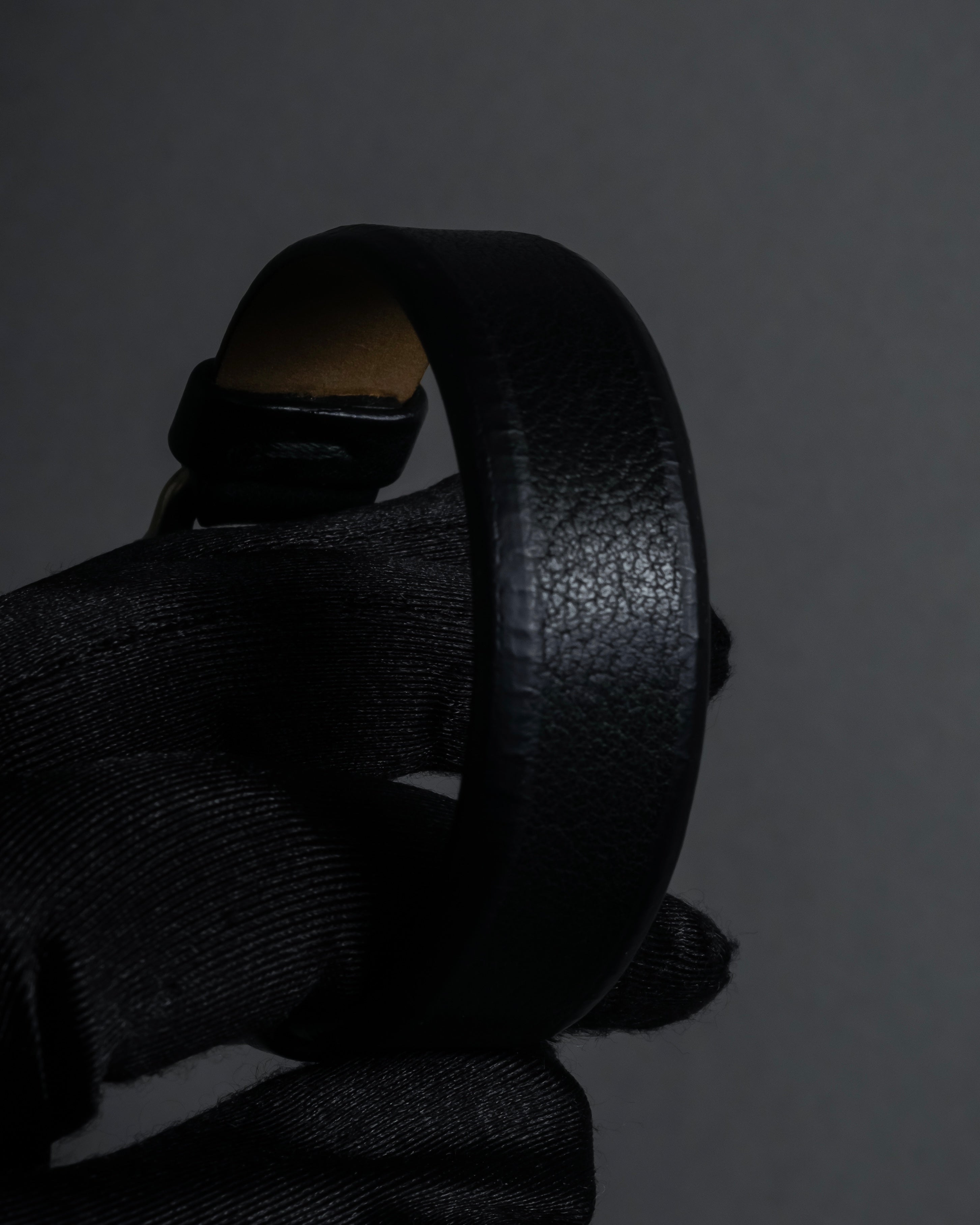 "PRADA" Logo engraved metal plate design leather bracelet