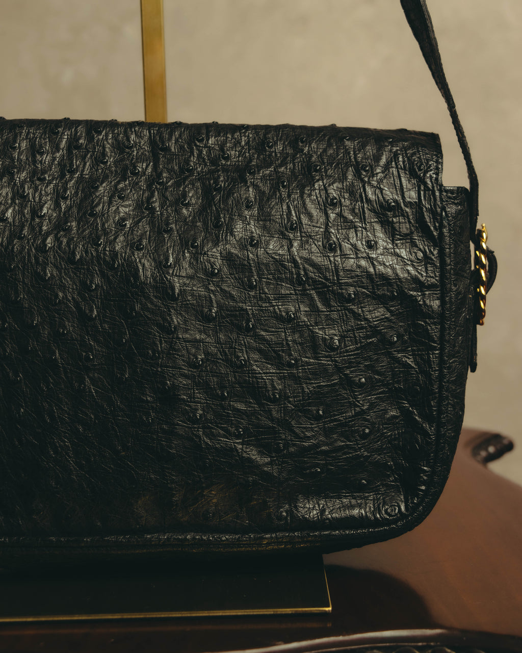 -SPECIAL- “CELINE“ 00’s-10’s Ostrich embossed leather shoulder bag