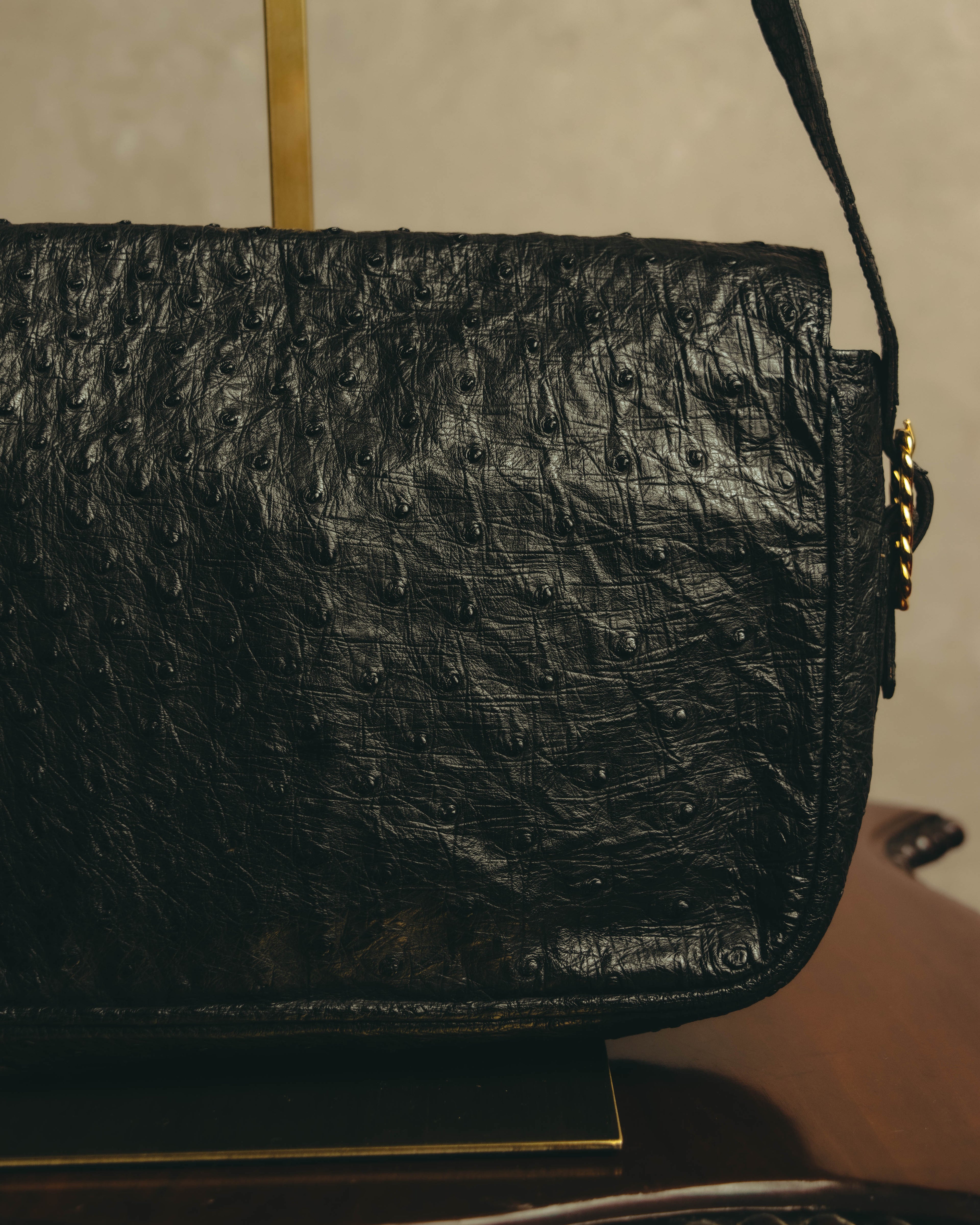 -SPECIAL- “CELINE“ 00’s-10’s Ostrich embossed leather shoulder bag