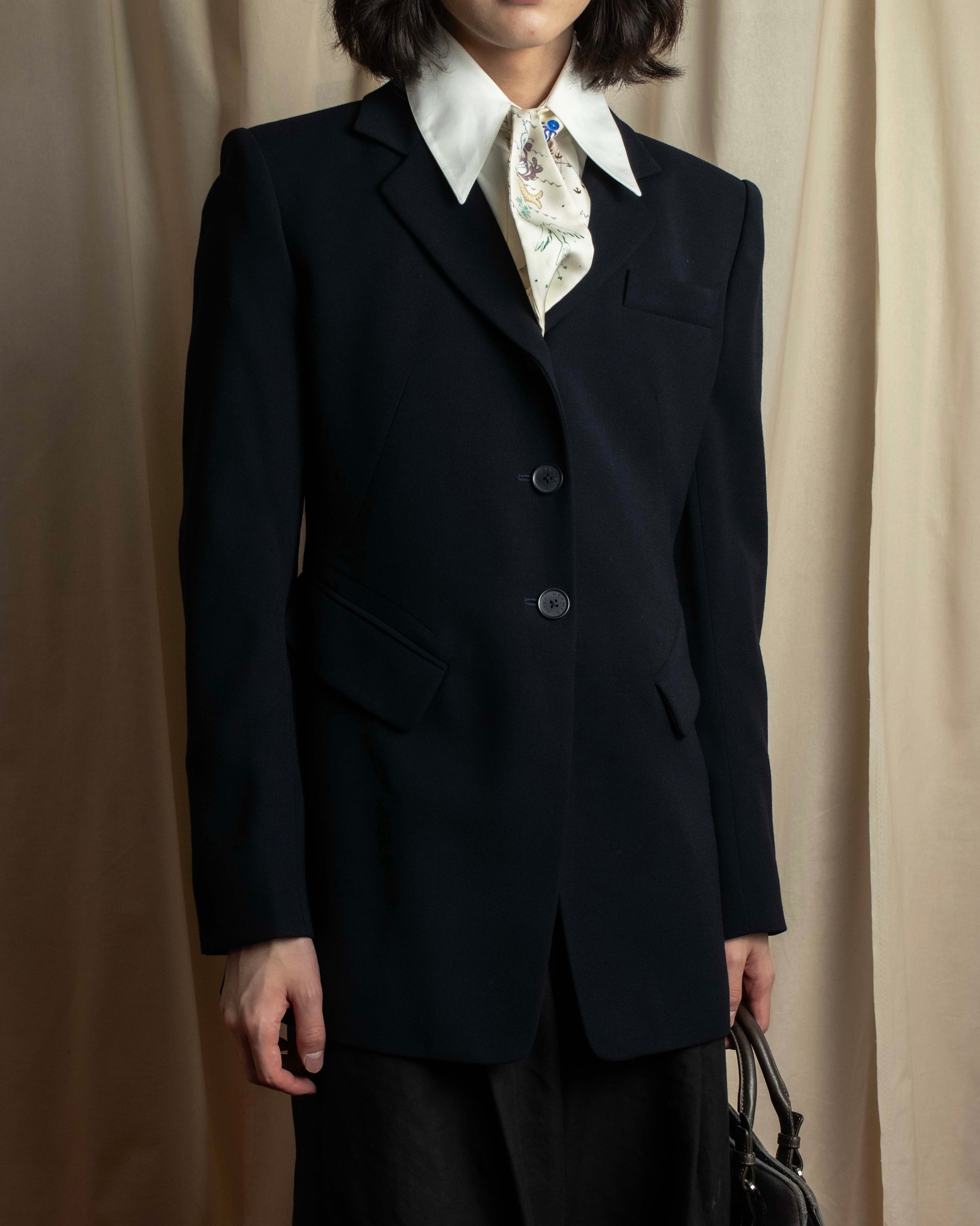 "HERMES" 90's classic detail dark blue tailored jacket