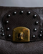 "Sergio Rossi" Stud design horizontal leather 2way shoulder bag