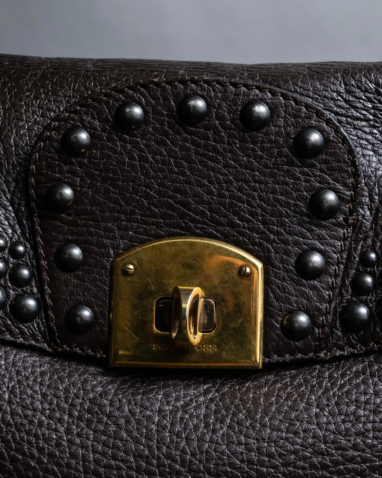 "Sergio Rossi" Stud design horizontal leather 2way shoulder bag