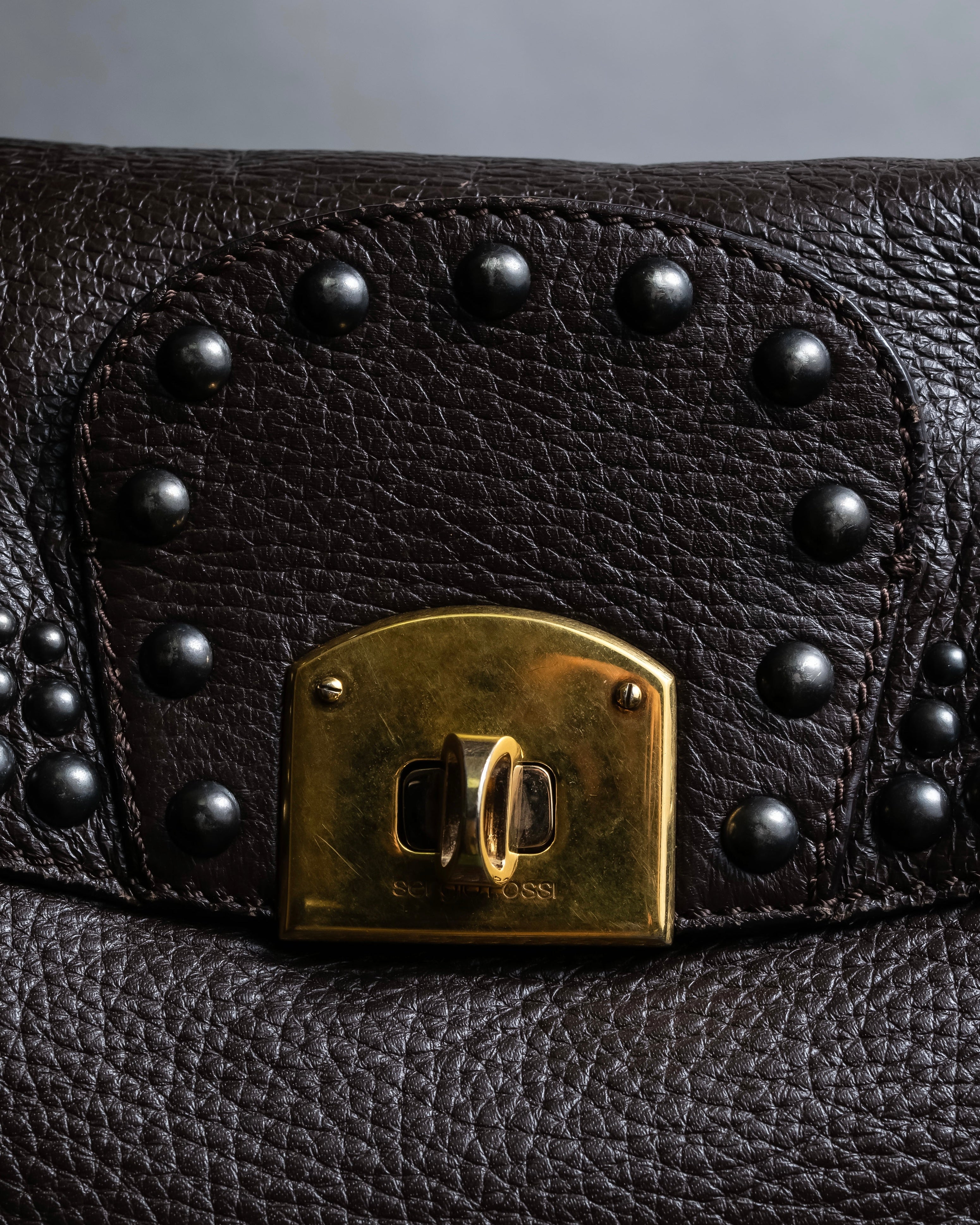 "Sergio Rossi" Stud design horizontal leather 2way shoulder bag